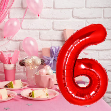 40 Inch Giant Red Number 6 Balloon, Helium Mylar Foil Number Balloons For Birthday Party, 6Th Birthday Decorations For Kids, Ann