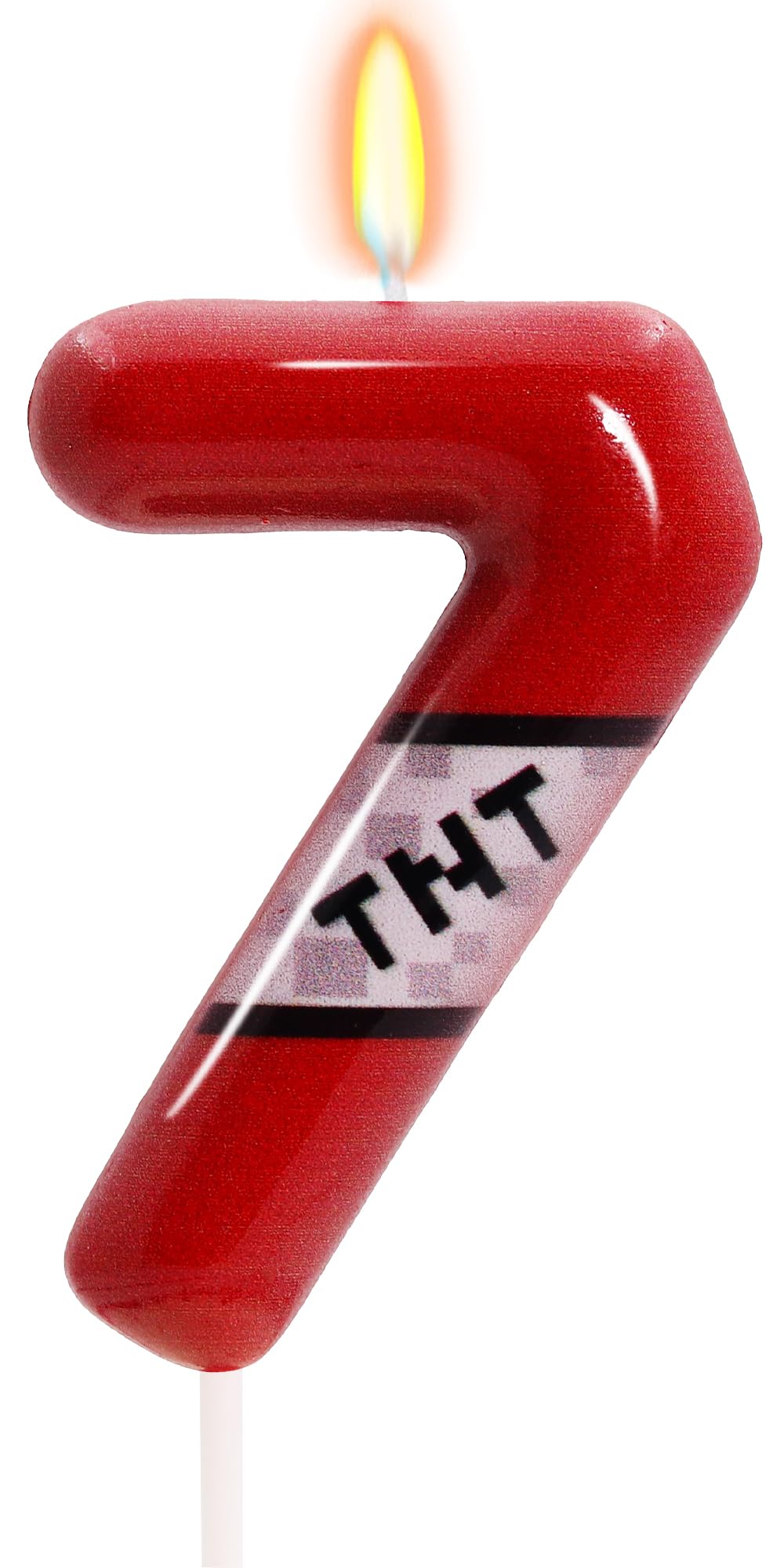 TNT Themed Birthday Candles for Boys Girls, Craft Pixels Cake Topper, Kids Themed Birthday Party Supplies (Number 7-Red)