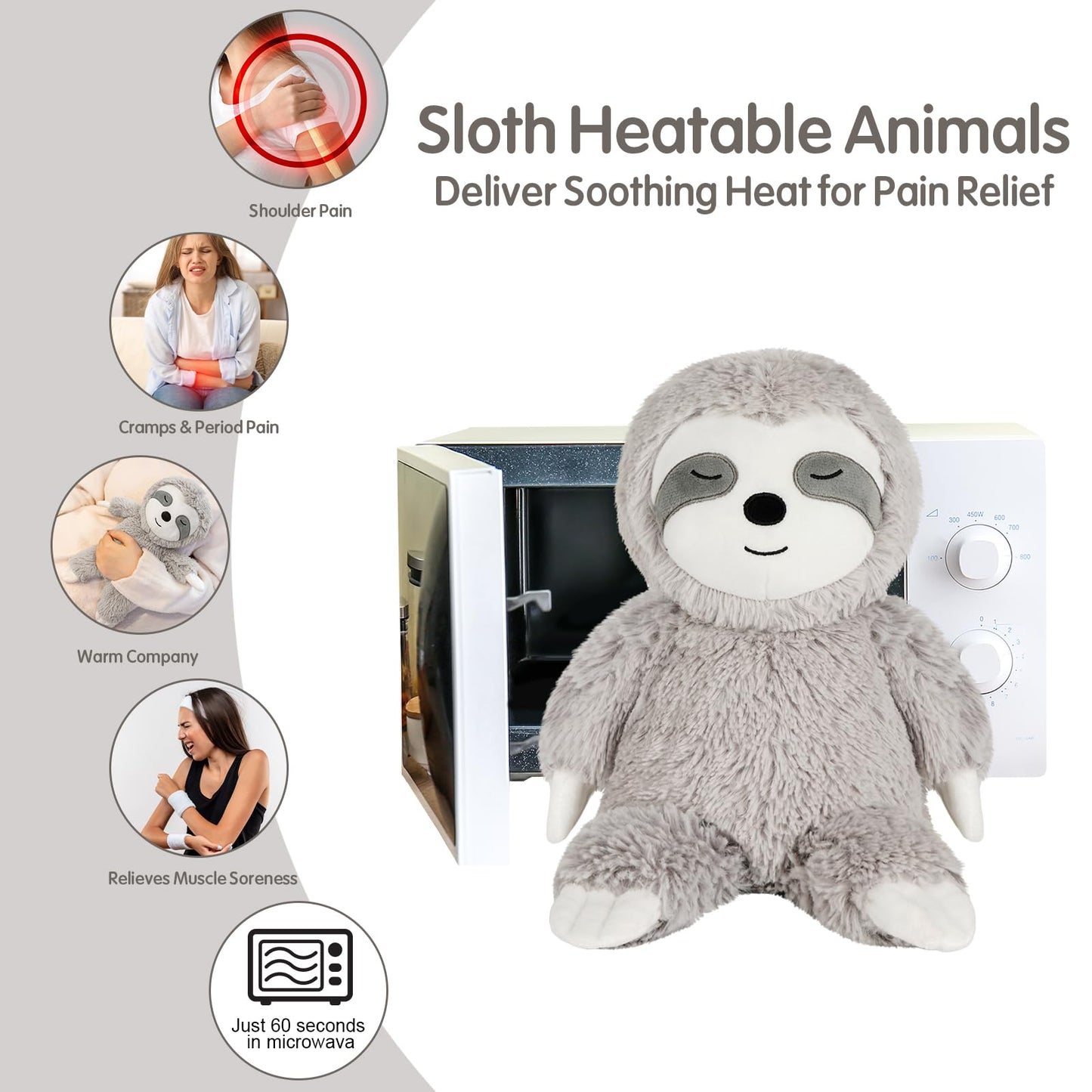 Finebee Sloth Heated Stuffed Animals, Microwavable Stuffed Animals For Cramps & Pain, Lavender Scented Weighted Sloth Plush Gift