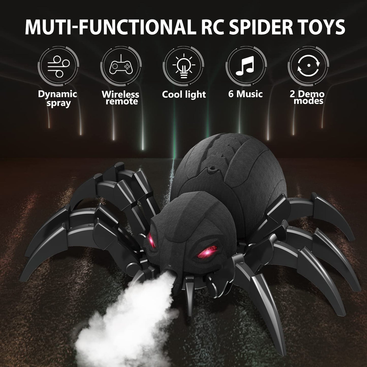 Hamiface Realistic RC Spider Robot, Remote Control Spider Toys with Spray/Light/Music, Gifts for 6 7 8 9 10 11 12 Year Old Boys
