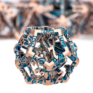 ARUOHHA Hollow DND Dice Set Copper Blue 5-Headed Dragon D and D Dice with Gift Box, Dungeons and Dragons Role Playing Games 7PCS