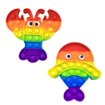2 Packs Animals Fidget Toys, Kids Push Bubble Sensory Toy,Rainbow Lobster Fish Stress Reliever Squeeze Toys Set Educational Fidg