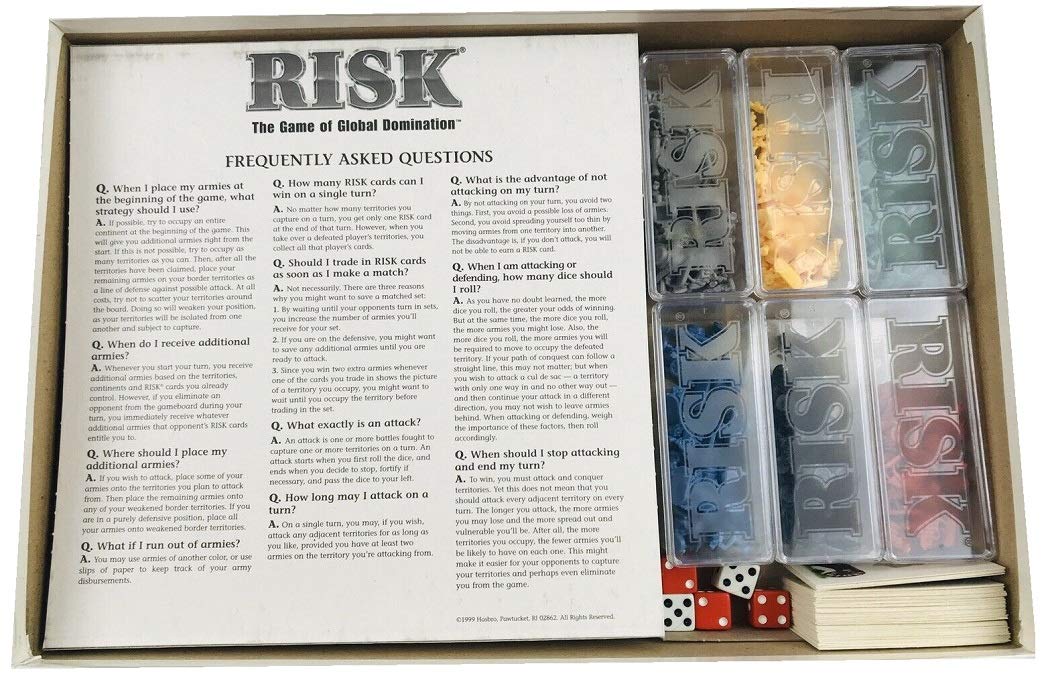 Parker Brothers Risk 1998 Board Game - Army Shaped Pieces, Multicolor, Model 0044, Cardboard