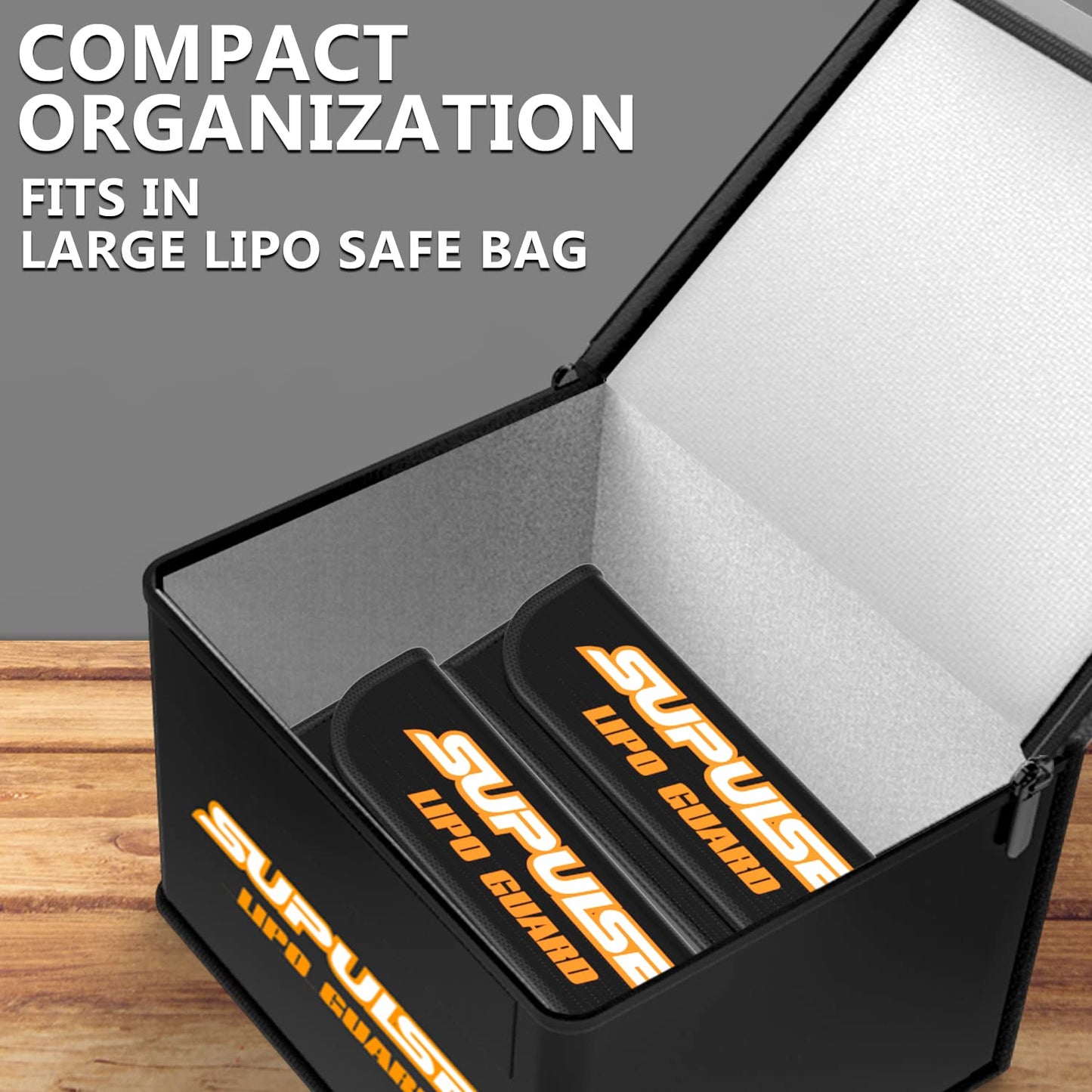 SUPULSE Lipo Safe Bag Fireproof Explosionproof Bag Lipo Battery Bag Lipo Battery Storage Guard Safe for Charge & Storage(2 pcs)