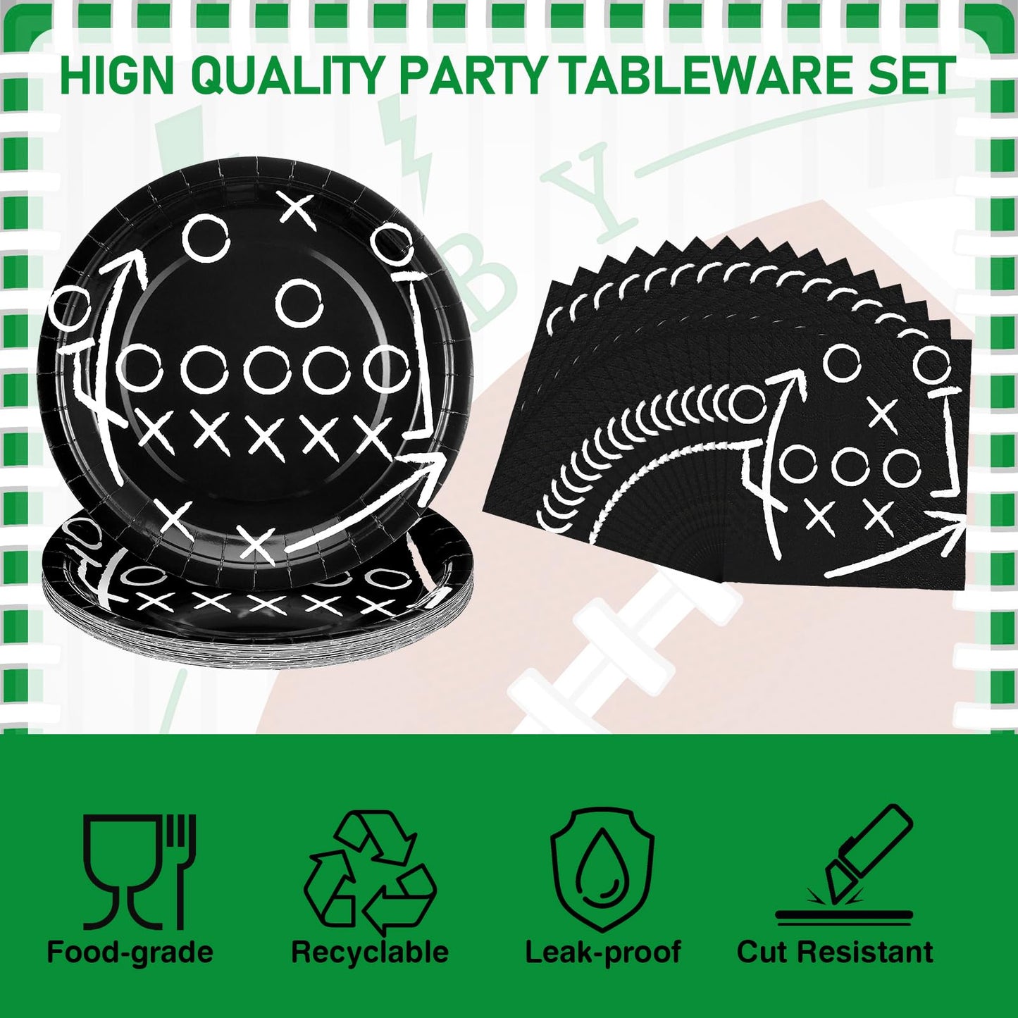 Umigy 96 Pcs Football Plates and Napkins Forks Sets Football Birthday Party Supplies for 24 Guests Black White Football Party Ta