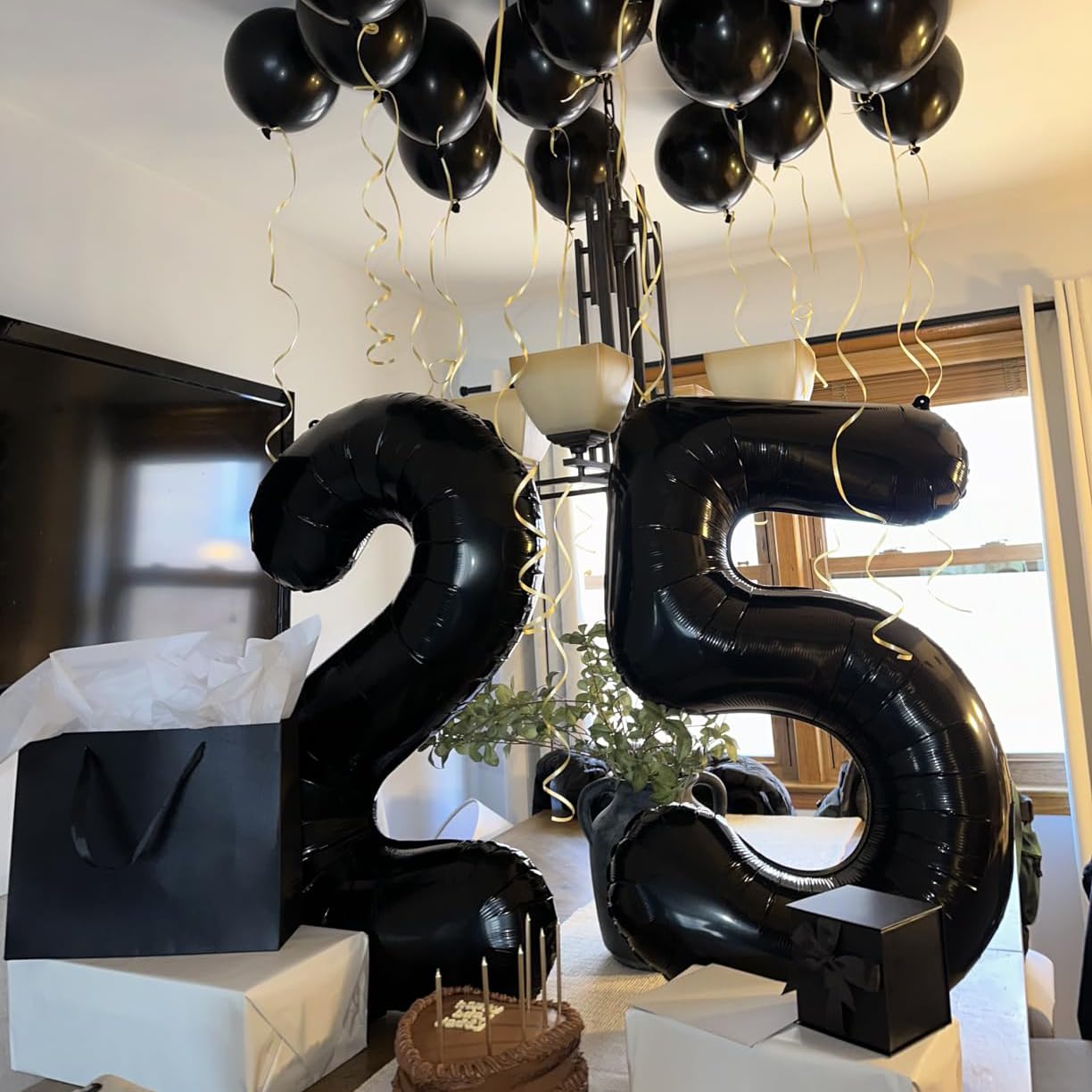 Paticool 25 Number Balloon Black, 40 Inch Large 25/52 Number Foil Mylar Balloons For 25Th Birthday Party Celebration Decorations