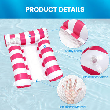 2 Pack Inflatable Pool Floats 4-In-1 Pool Hammock With Bottom Mesh 3 Tubes Inflatable Hammock For Adults,Portable Floating Chair