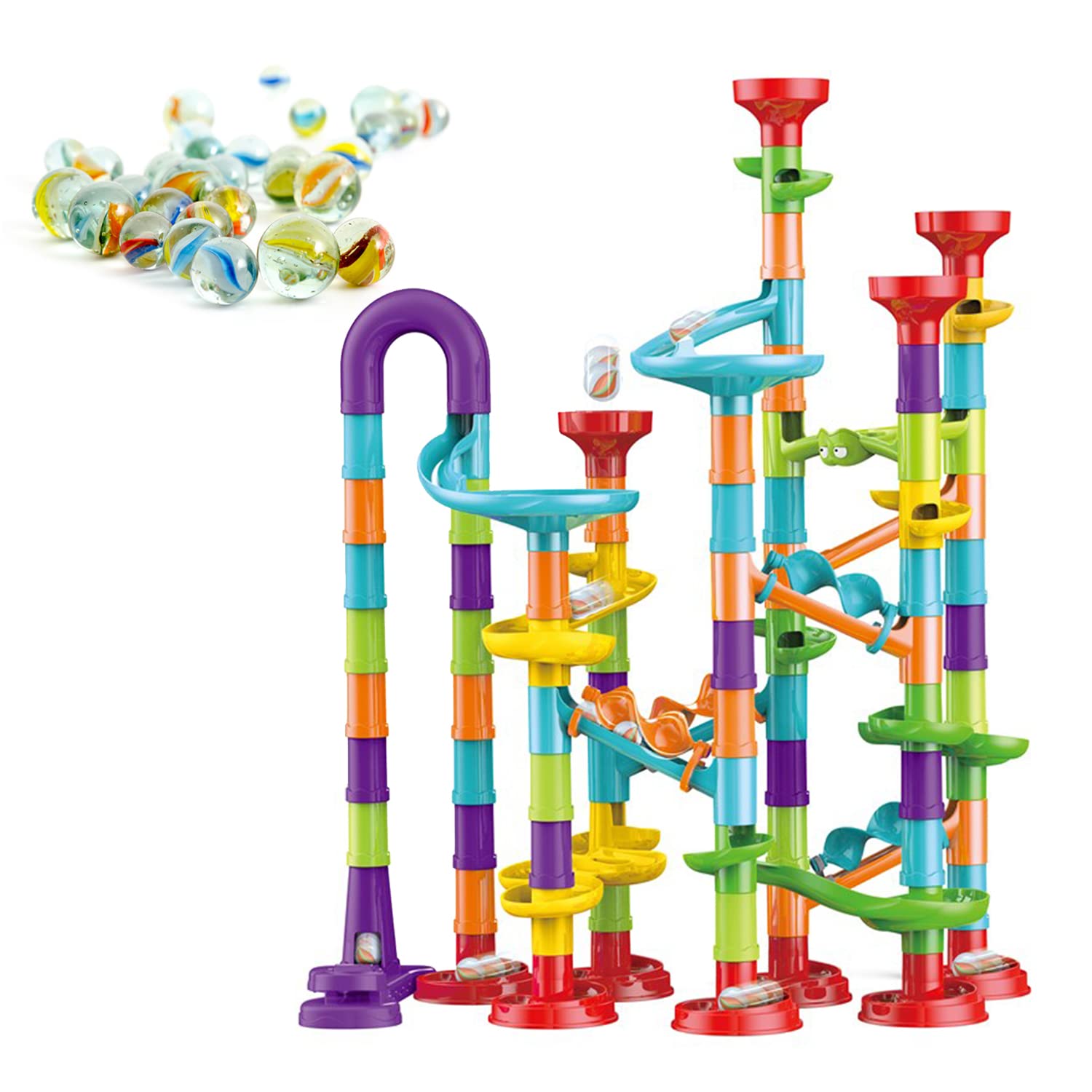 Marble Run for Kids Ages 4-8 - Maze Game DIY Educational Playset Birthday Gift for Ages 3+ Track Pipe Building Blocks Glass Marbles for Kids Birth Day Preschool  Toys for 3 Year Old Boys Christmas