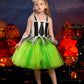 Obeeii Kids Girls Halloween Costume Black White Stripe Tulle Tutu Dress With Headband Set Carnival Fancy Dress Black-Green 6-7 Y