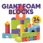 Set Of 34 Jumbo Large Foam Blocks For Toddlers - Stacking Soft Blocks For Kids With Shapes & Colors Learning - Construction Buil