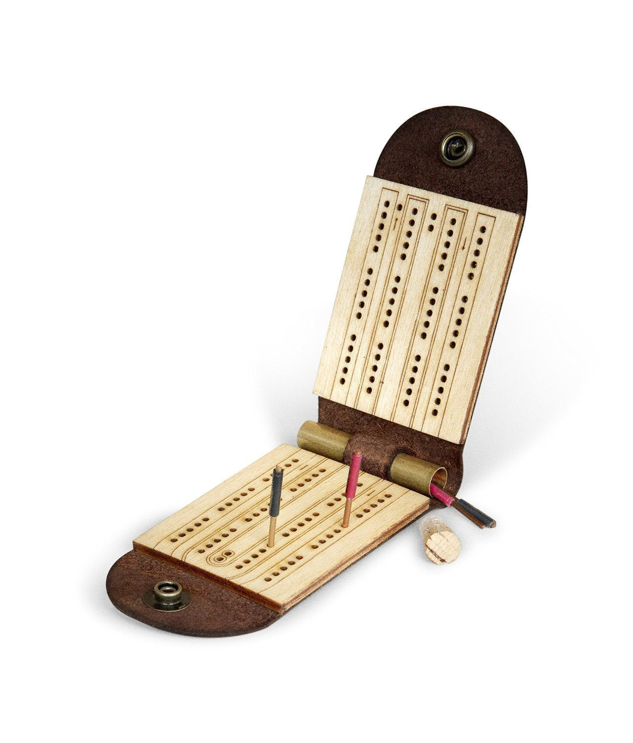 Walnut Studiolo Travel Cribbage Board - Birch Plywood, Dark Brown Leather, Model 737534730492