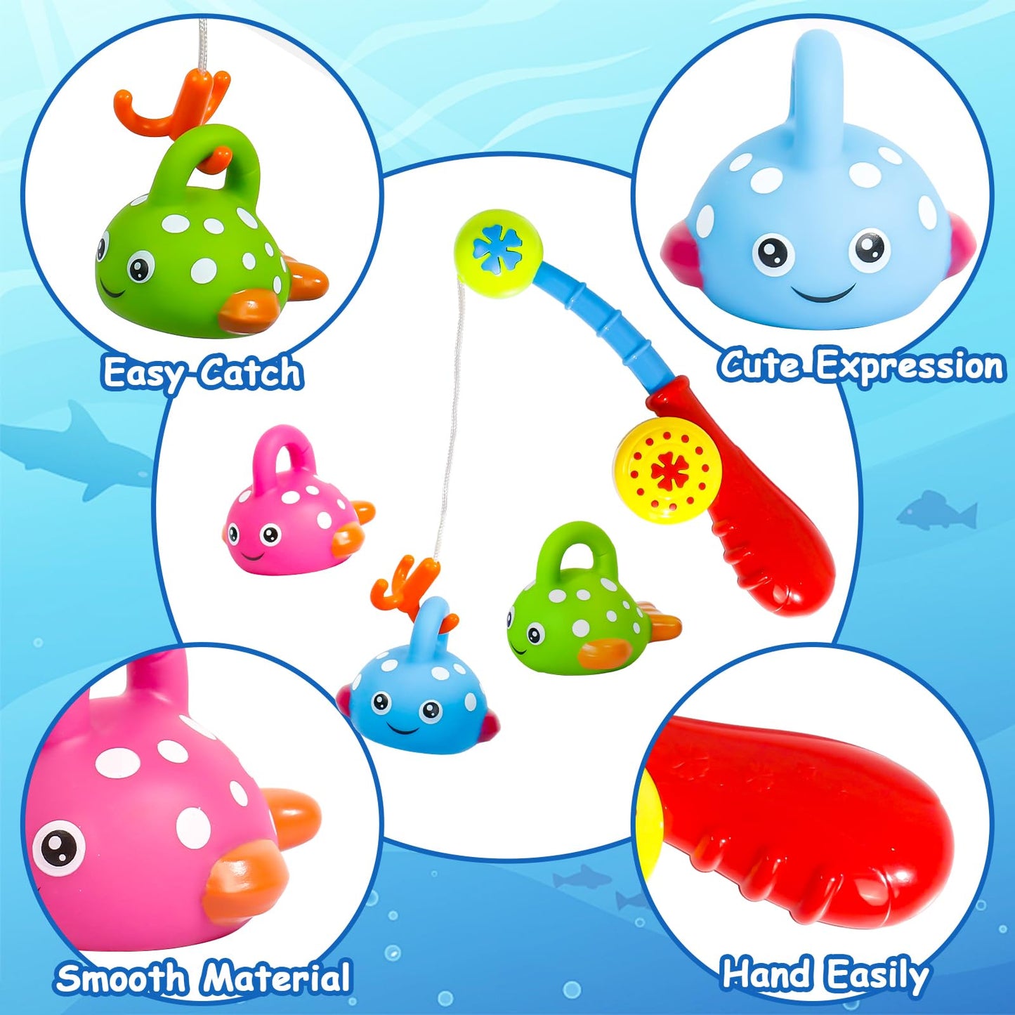 Fajiabao Baby Bath Toys For Kids Ages 1-3 Mold Free Water Toys No Hole Fishing Games Bathtub Toys For Toddler 2-4 Shower Toys Baby Gift For Boys Girls Age 1 2 3 4 5 6(Color Random)