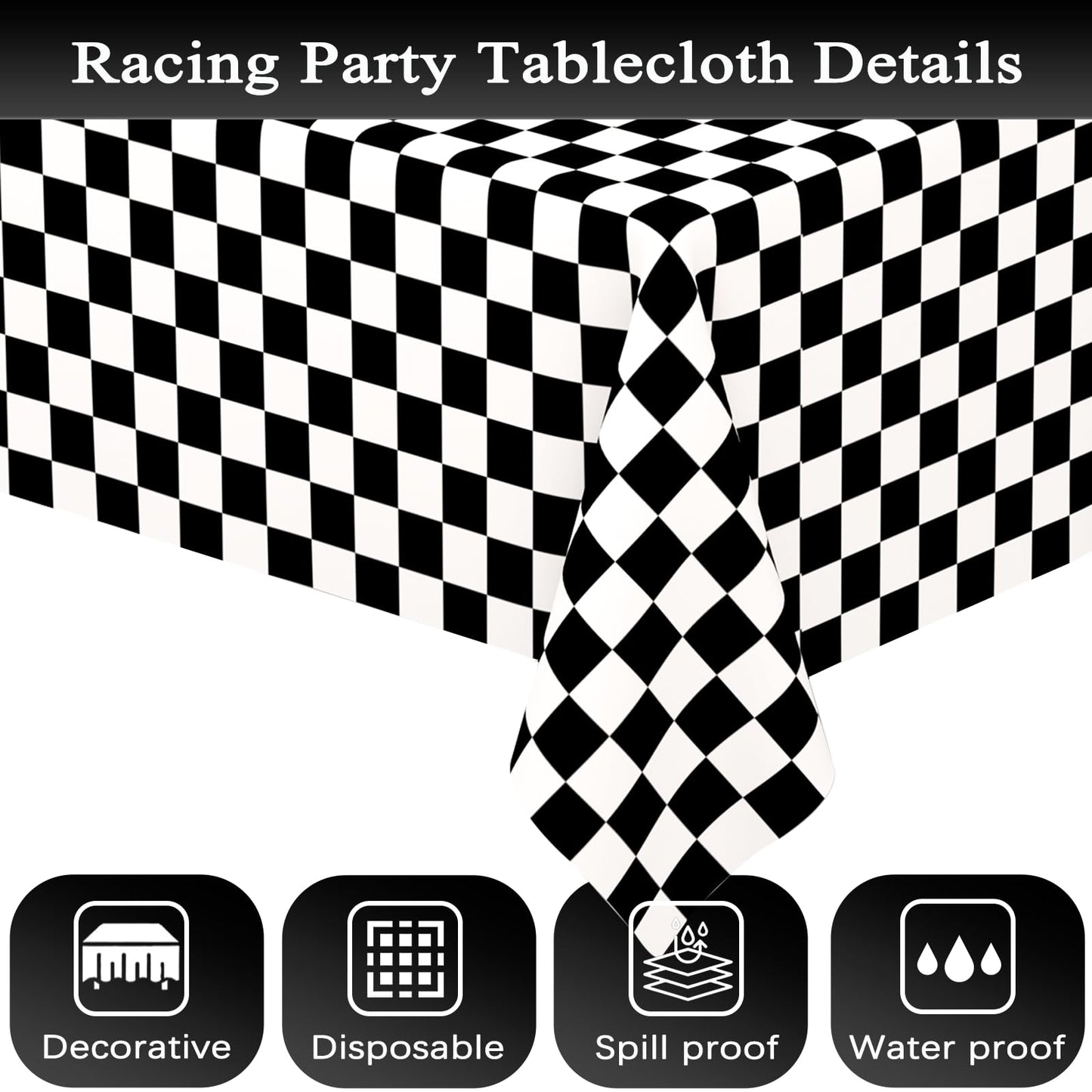 Wnink 2 Pack Black And White Checkered Disposable Tablecloth Race Car Theme Party Table Cloth, Black Checkered Tablecloth For Ra
