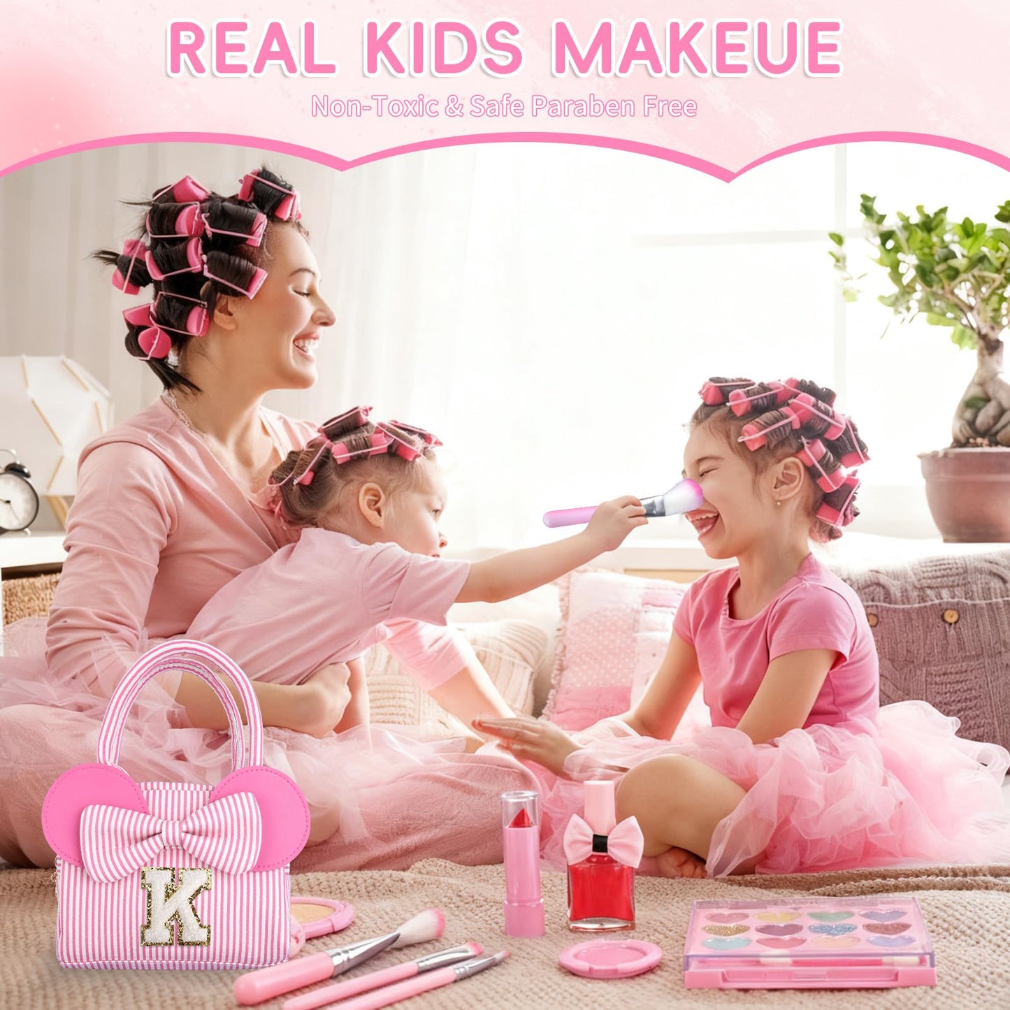 dadop Kids Non-Toxic Makeup Set for Girls 3-10, Personalized Purse, Fun Pretend Play - Large