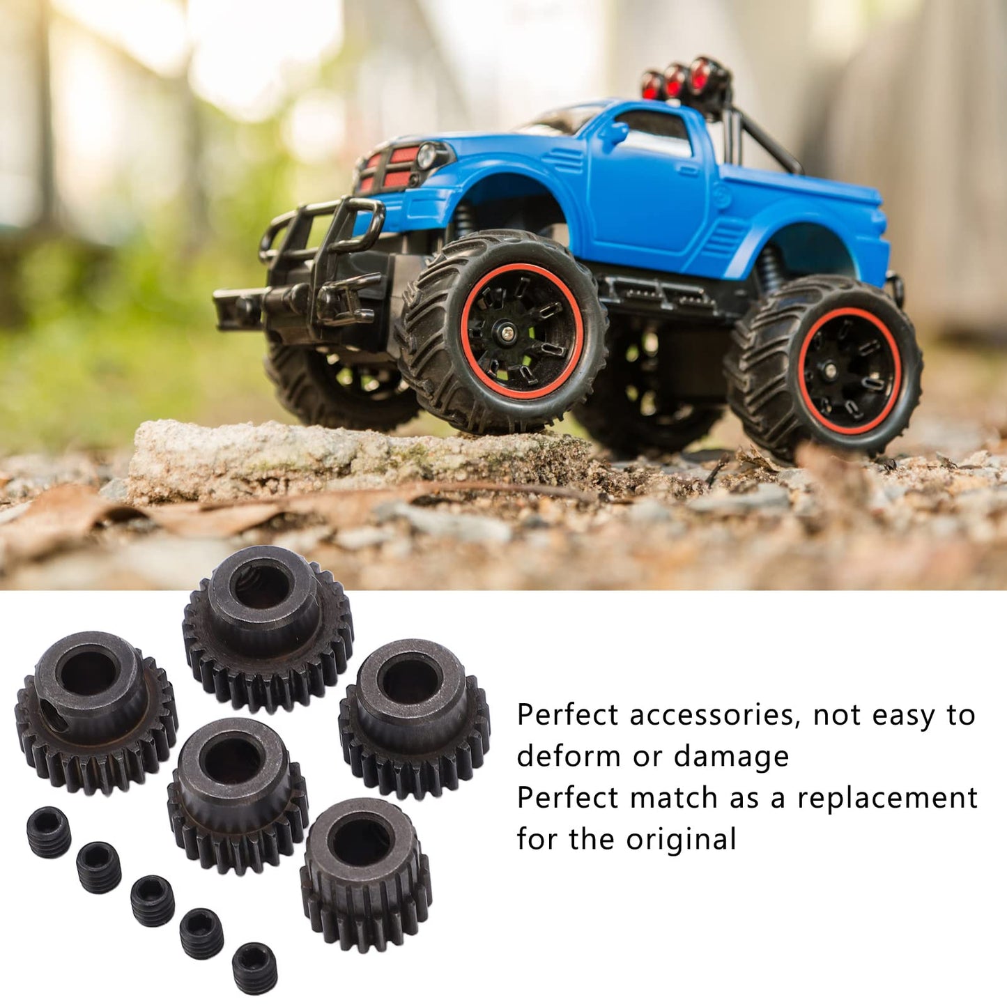 RC Motor Pinion Gear, 20T 22T 24T 26T 28T 5Pcs 48DP 5mm Shaft Hole Motor Pinion Gears Fit for Monster 1:10 Scale RC Truck