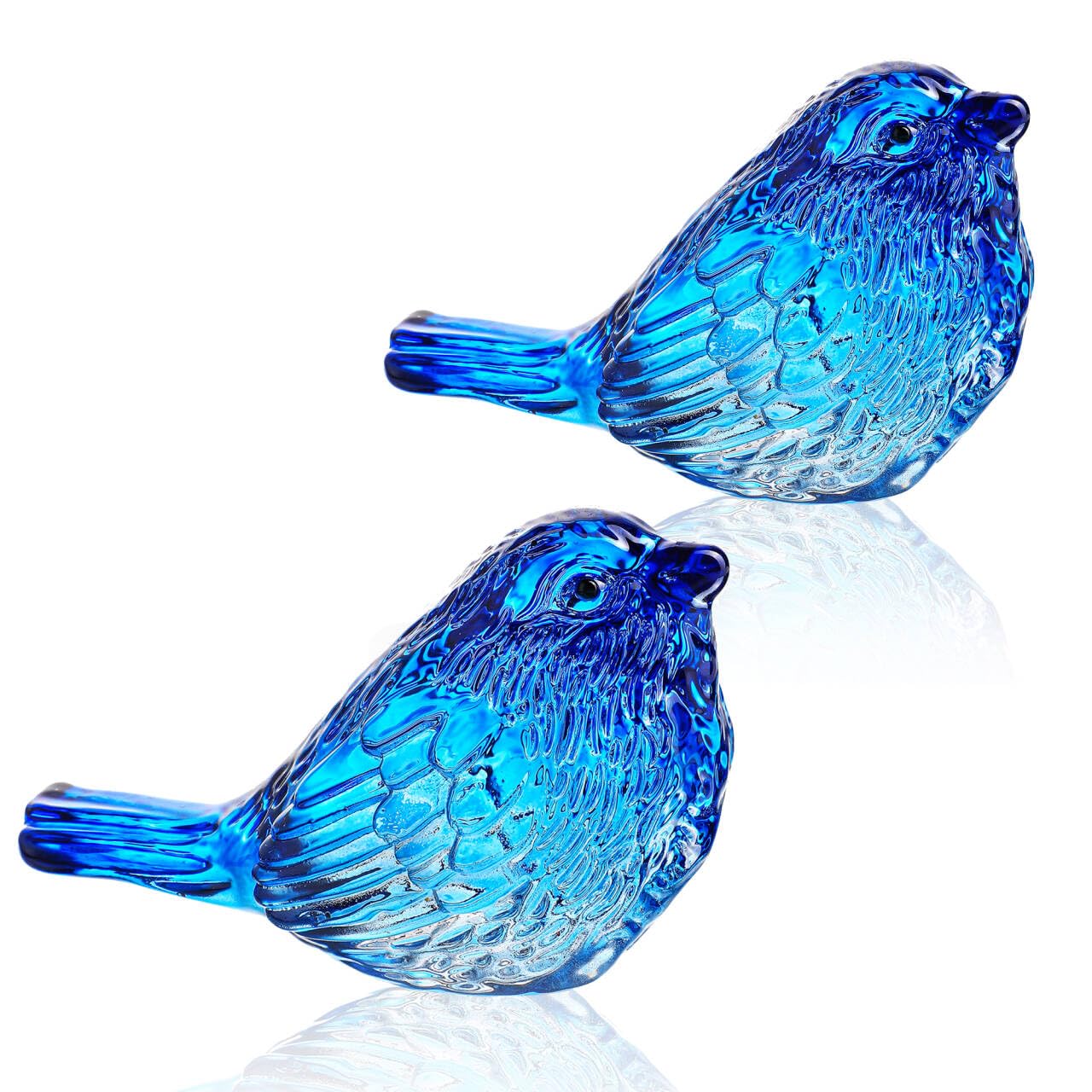 H&D HYALINE & DORA 3 Blue Glass Bird Figurine Miniature Blown Glass Birds Bird Gifts for Bird Lovers Women Men Animals Collectible Figurines for Desk Table Decor(Set of 2)