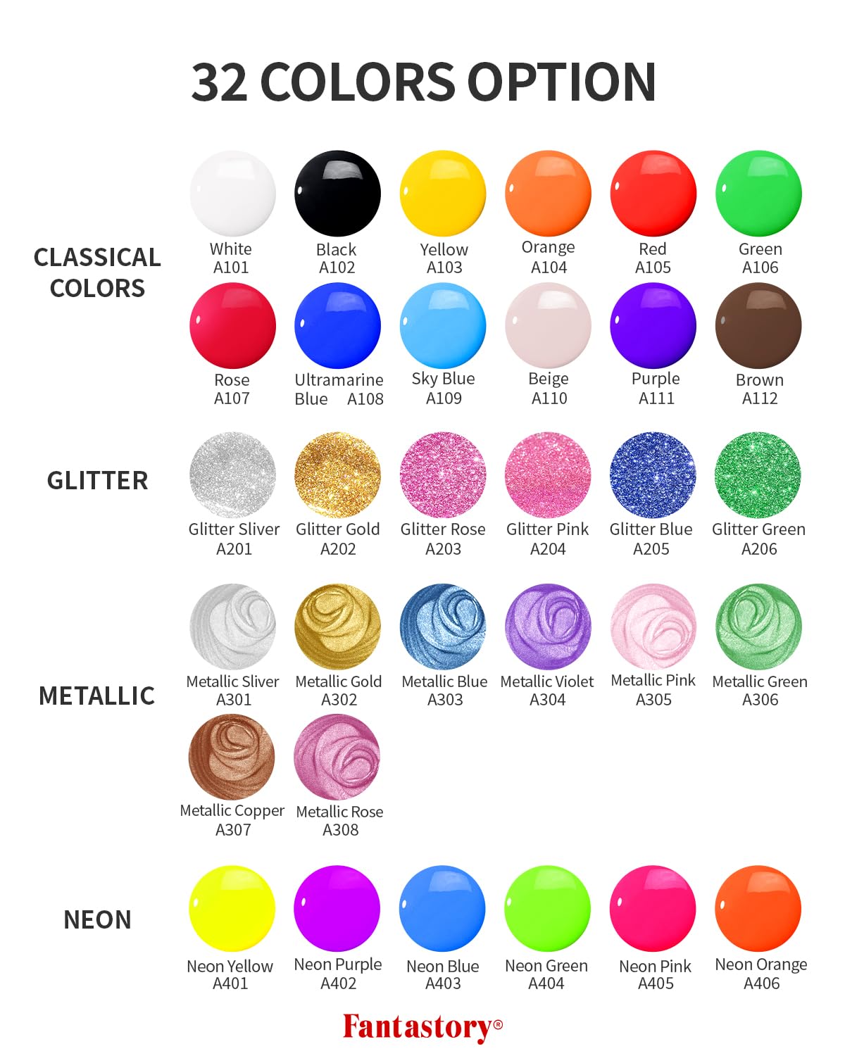 Fantastory Tempera Paint for Kids, 32 Colors (2 oz Each), Washable, Non-Toxic, Neon Finger Paints, Ideal for Sponge Painting and Gifts