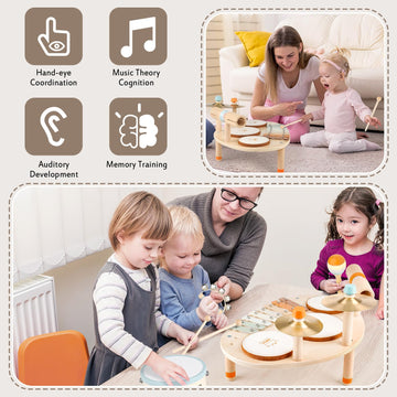 Vanplay Musical Toys For 1 Year Old: 9 In 1 Wooden Drum Set For Toddlers 1-3, Montessori Toys For Babies 12-18 Months With Xylophone, 1St Birthday Gifts For 1 2 3 Year Old Boys Girls Instruments Toys