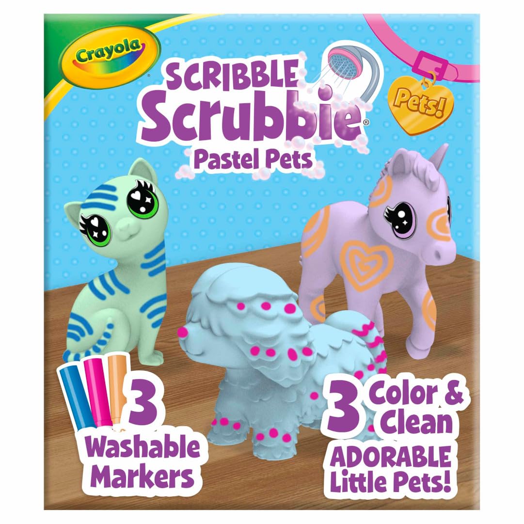 Crayola Scribble Scrubbie Pastel Pets (3ct), Grooming Pet Toy for Kids, Washable Animal Figurine, Arts & Crafts, Gift for Girls 