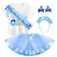 Yodison Little Princess'S Birthday Costume,T-Shirt And Tutu Dress,Headband Satin Sash Birthday Party For Cute(100Cm/3T) Blue