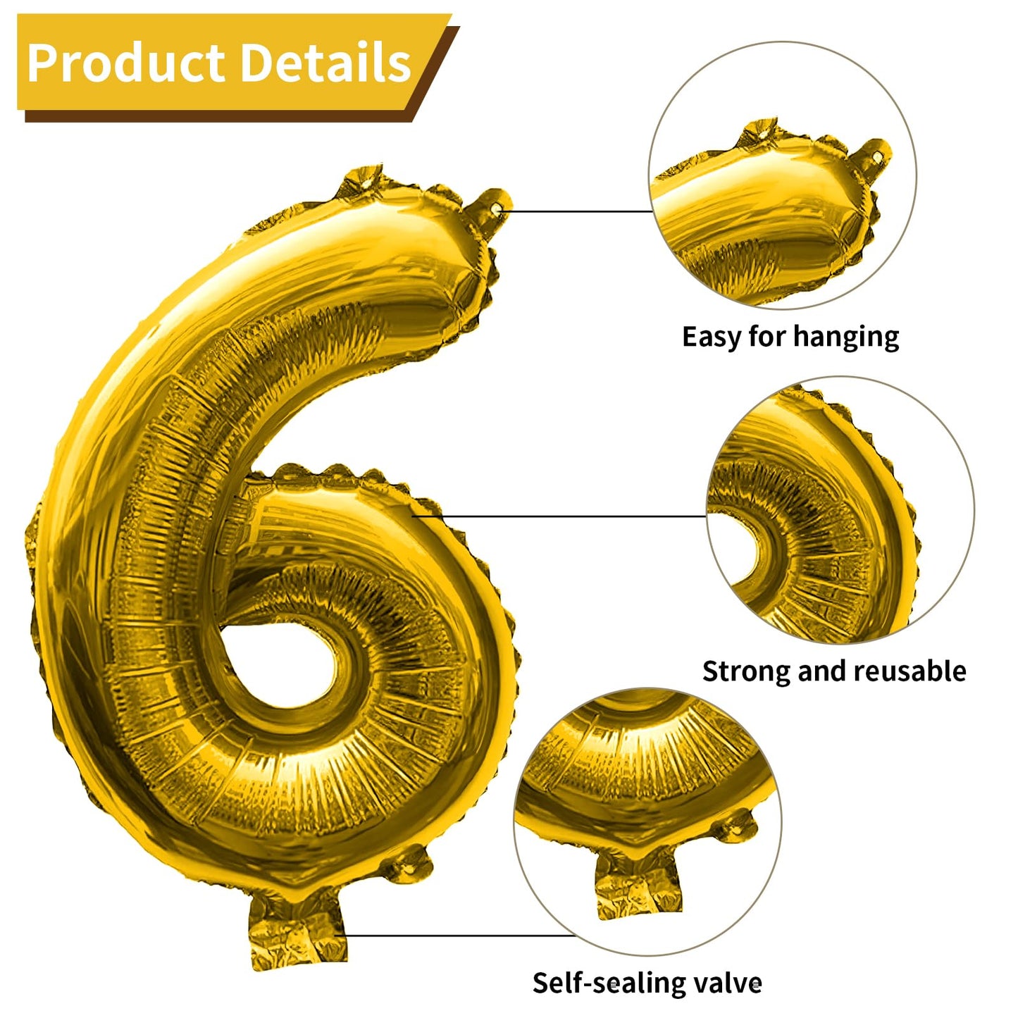 40 Inch Gold Number 6 Balloon, 6Th Birthday Balloons, 11Pcs Gold Black Latex Balloons Silver Birthday Print Balloons Digital 6 F