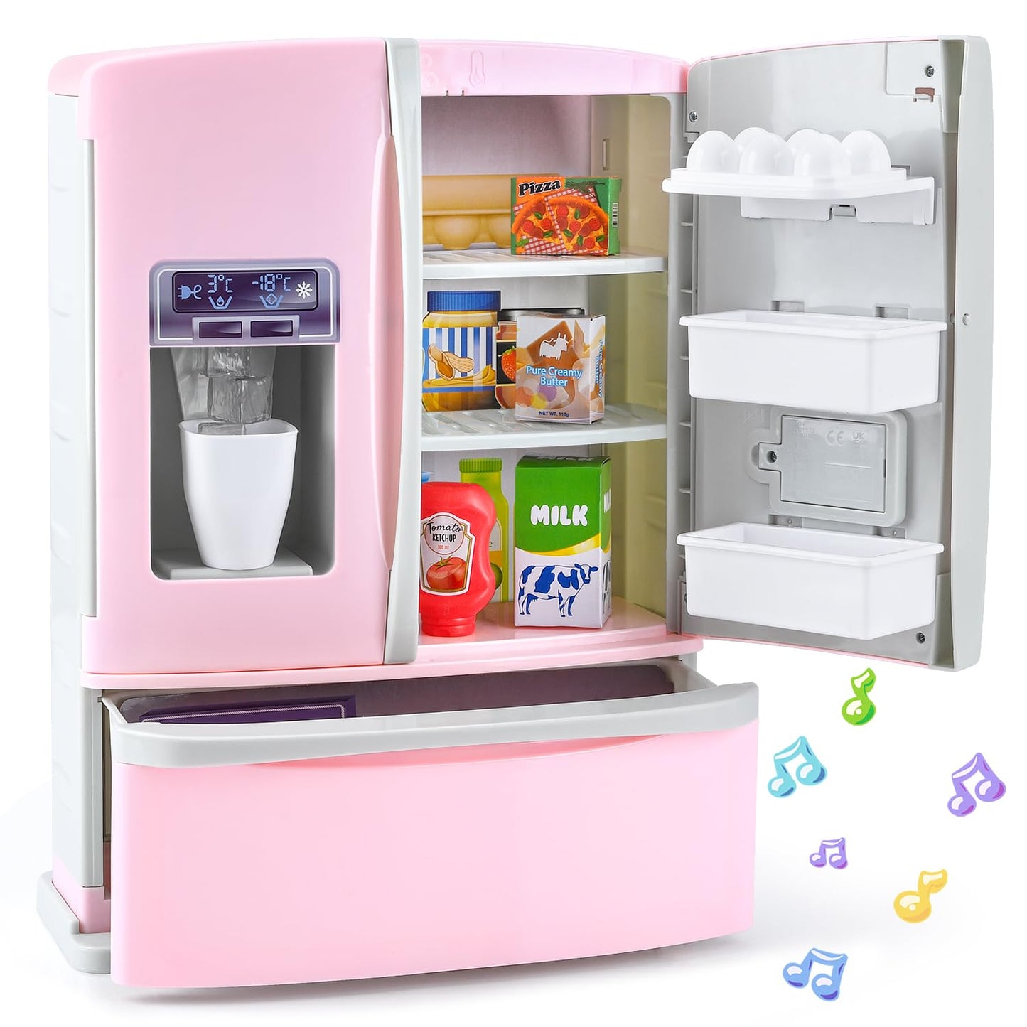 Play Kids Kitchen Refrigerator With Ice Dispenser, Pretend Kid Toy Fridge Kitchen Playset, Kitchen Appliance Accessories For Gir