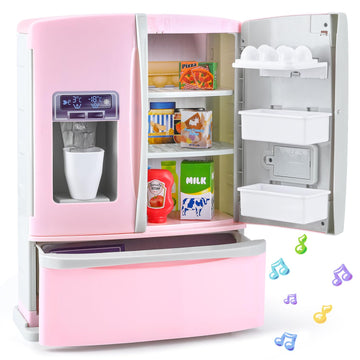Play Kids Kitchen Refrigerator With Ice Dispenser, Pretend Kid Toy Fridge Kitchen Playset, Kitchen Appliance Accessories For Gir