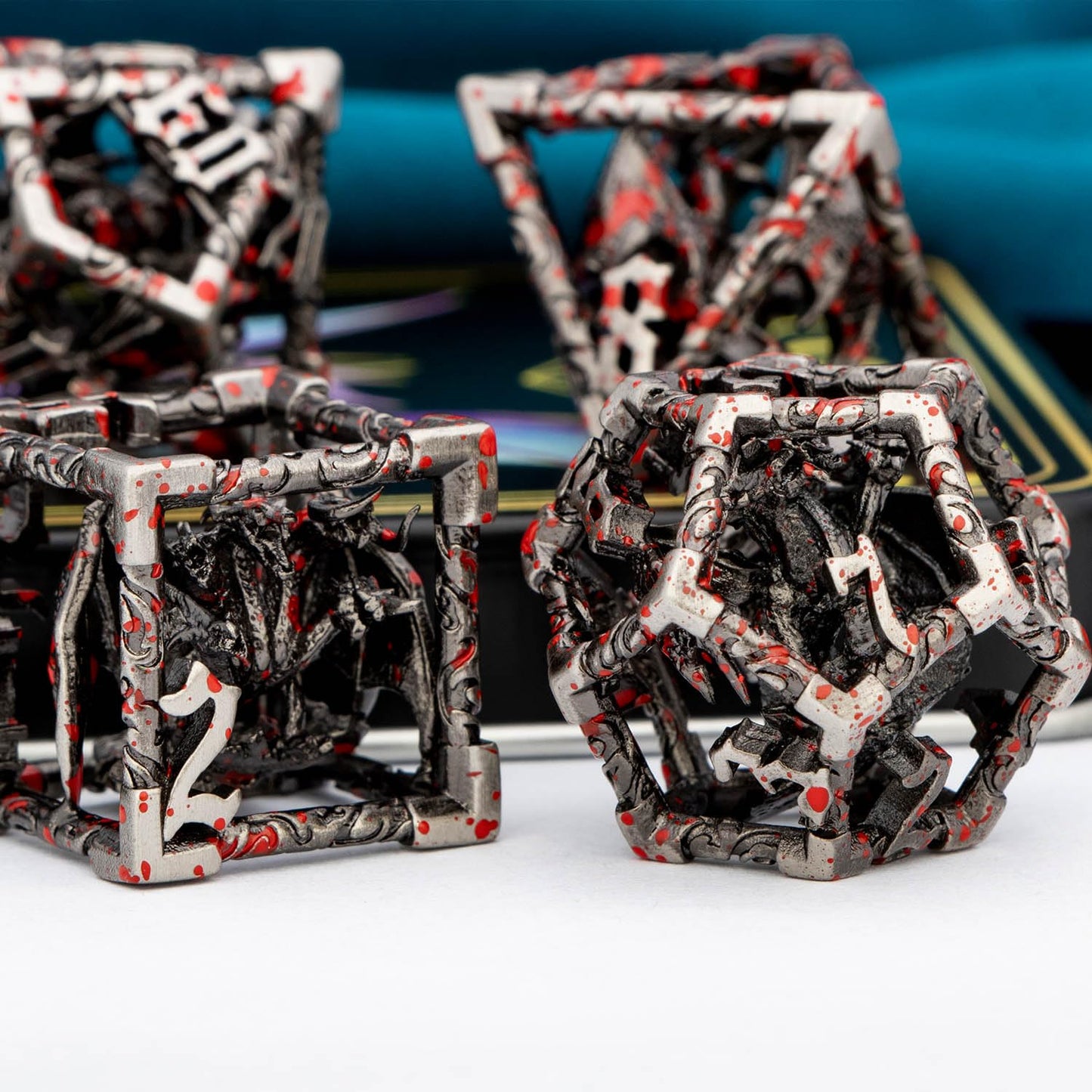 ARUOHHA Hollow DND Dice Set Blood Spatter 5-Headed Dragon D and D Dice with Gift Box, Dungeons and Dragons Role Playing Games 7P