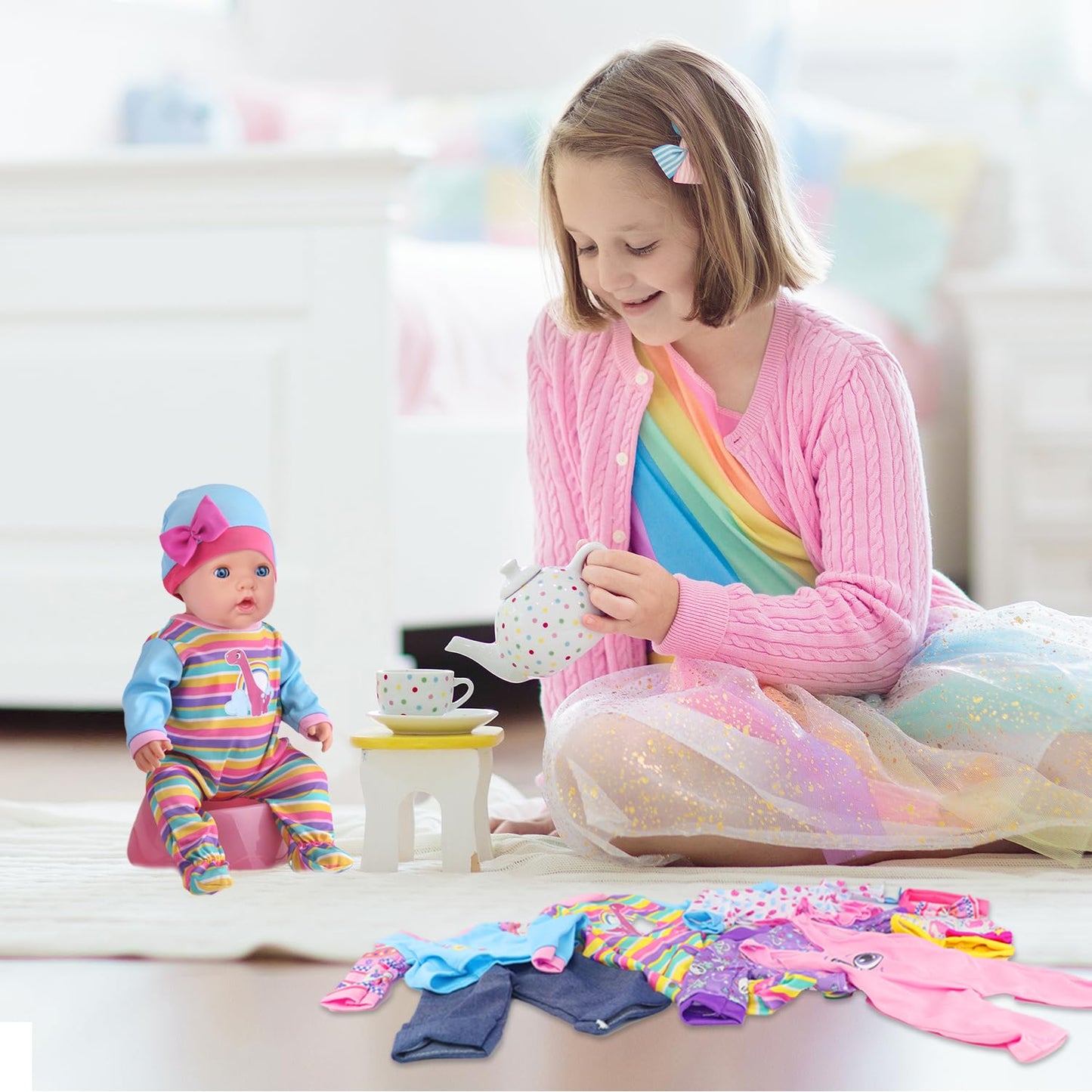 UNICORN ELEMENT 10 Sets Baby Doll Clothes for 14-18 Inch Dolls  Doll Pjs Outfits Playtime Jumpsuits Fit in 15 Inch Dolls Reborn Total 20 Pcs Outfits and Accessories for 43cm New Born Baby Dolls