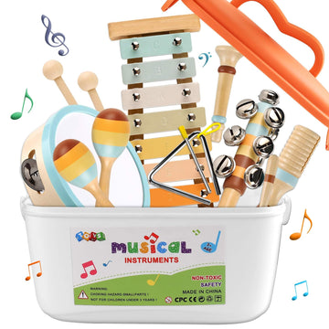 Looikoos Baby Musical Instruments,Montessori Wooden Toys For Toddlers 1-3 Preschool Educational Neutral Colors Percussion Instruments Set With Modern Boho Xylophone For Kids
