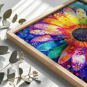 Bgraamiens Puzzle-Colorful Rainbow Pointillisme Gerber Flower Jigsaw Puzzle 1000 Pieces Puzzles For Adults,Flower Artwork For Adults,Color Challenging Puzzle