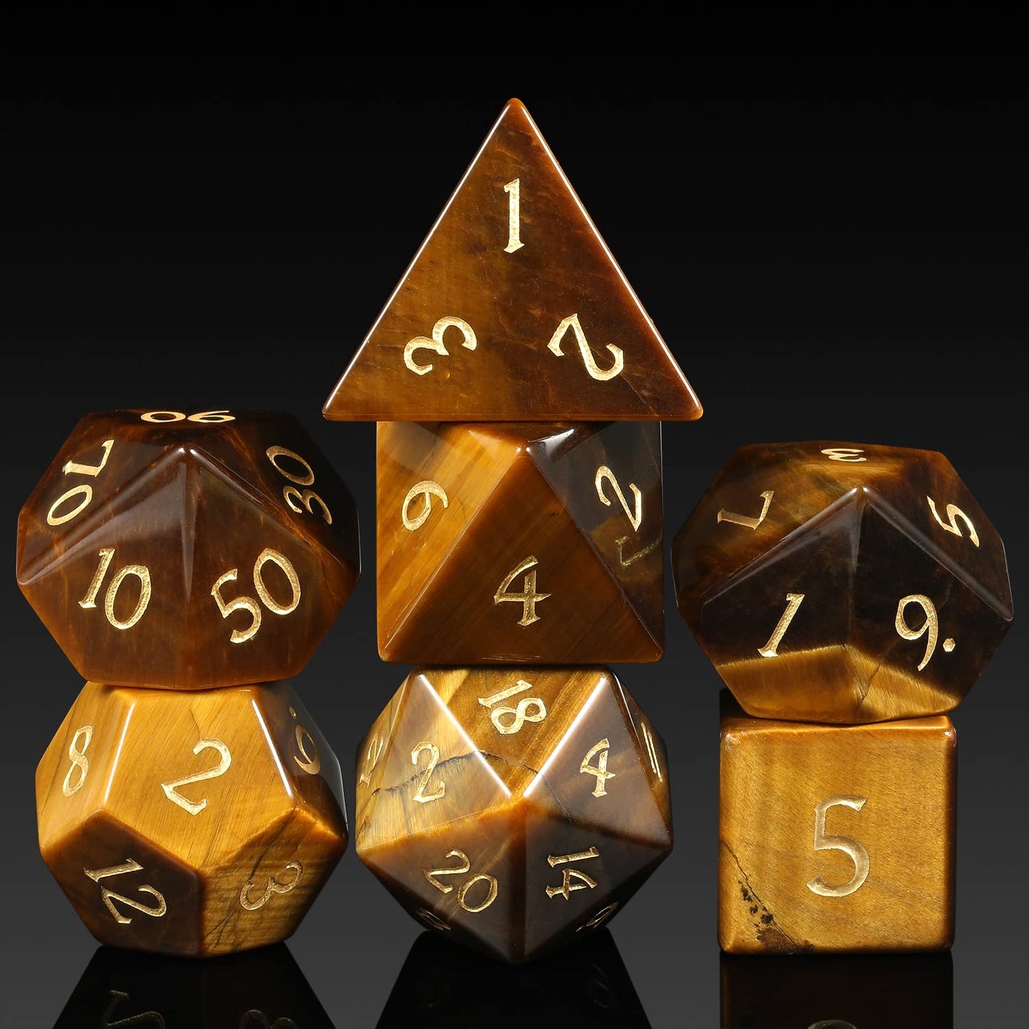 Tiger-Stone Dice Set D&D,DNDND 7PCS Full Set Natural Stone Dice Set with Grogeous Gift Case for Dungeons and Dragon and Tabletop