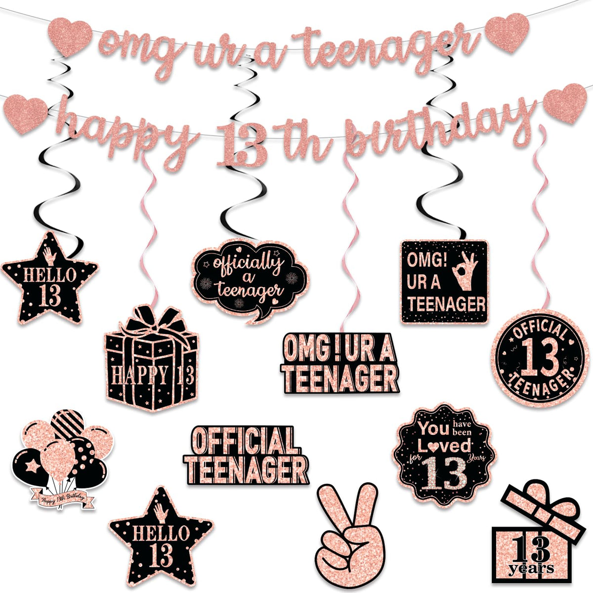 Rose Gold 13th Birthday Decorations for Girls