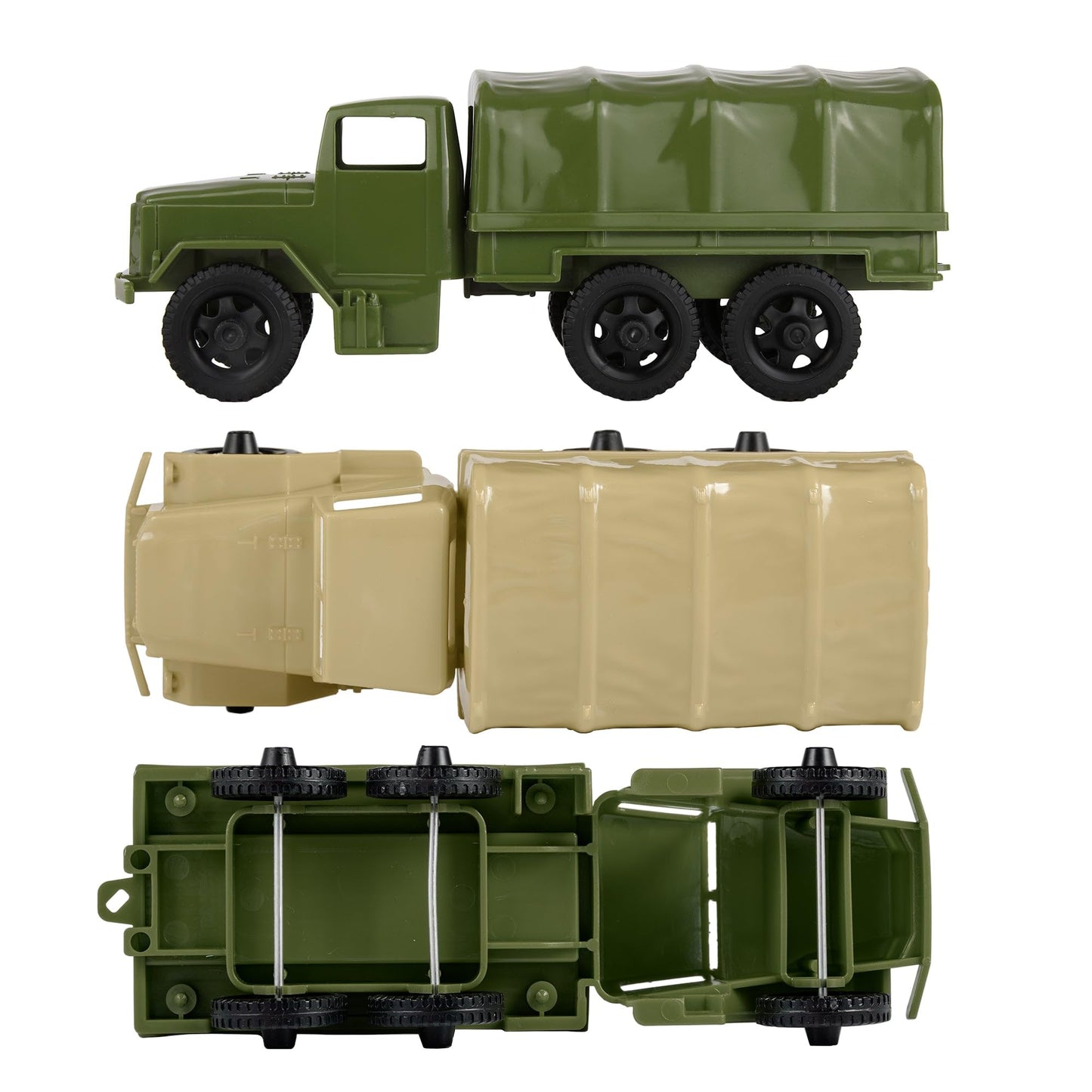 TimMee Plastic Army Men TRUCKS - OD Green & Tan M34 Deuce and a Half Cargo Vehicles US Made