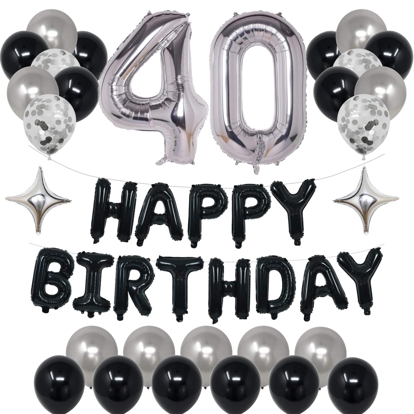 Naninuneno 40Th Black Silver Birthday Party Decorations For Men Women, Happy 40 Birthday Party Supplies With Black Happy Birthda