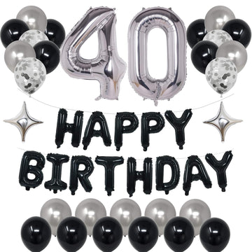 Naninuneno 40Th Black Silver Birthday Party Decorations For Men Women, Happy 40 Birthday Party Supplies With Black Happy Birthda