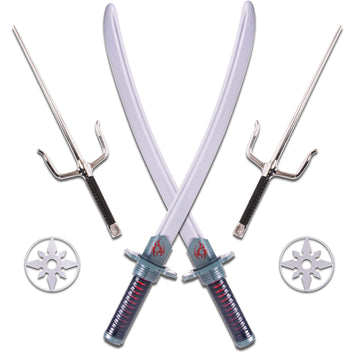 Kangaroo 6-Piece Ninja Halloween Costume Accessories - Toy decorative replica blades Set for Kids  Anime decorative replica blades for Ninja Kids Toys | Ninja  for Boys  Silver Katanas  SAIS  and Stars Samurai decorative replica blade for 8-12
