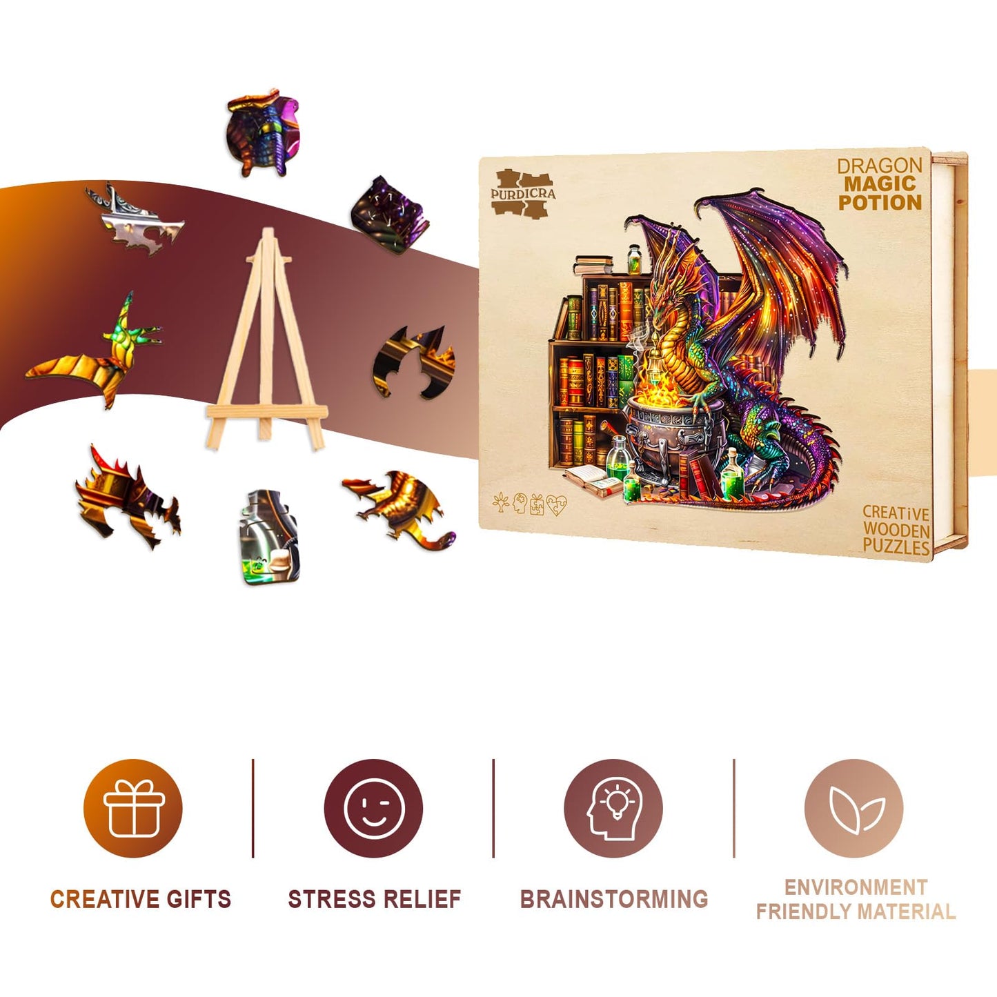 Wooden Puzzles for mature-themeds - Challenging Dragon Magic Potion mature-themed Puzzle  Unique Animal Shaped Wooden Jigsaw Puzzles for mature-themeds  Creative Gifts Family Games 8.5 * 8.1in 100pcs