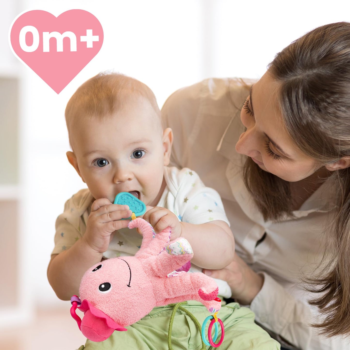 TURKIDS Infant Baby Girls Musical Stuffed Animal Activity Soft Toys with Multi-Sensory Crinkle, Mirror, Rattle and Textures for