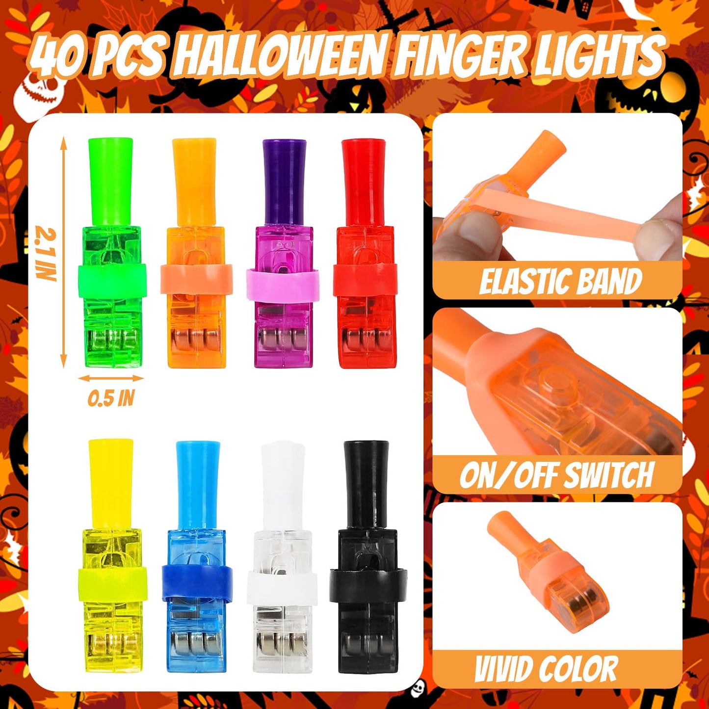 Halloween Party Favors for Kids, 40PCS Light Up Finger Lights Halloween Goodie Bag Fillers, Non Candy Halloween Treats Glow in T