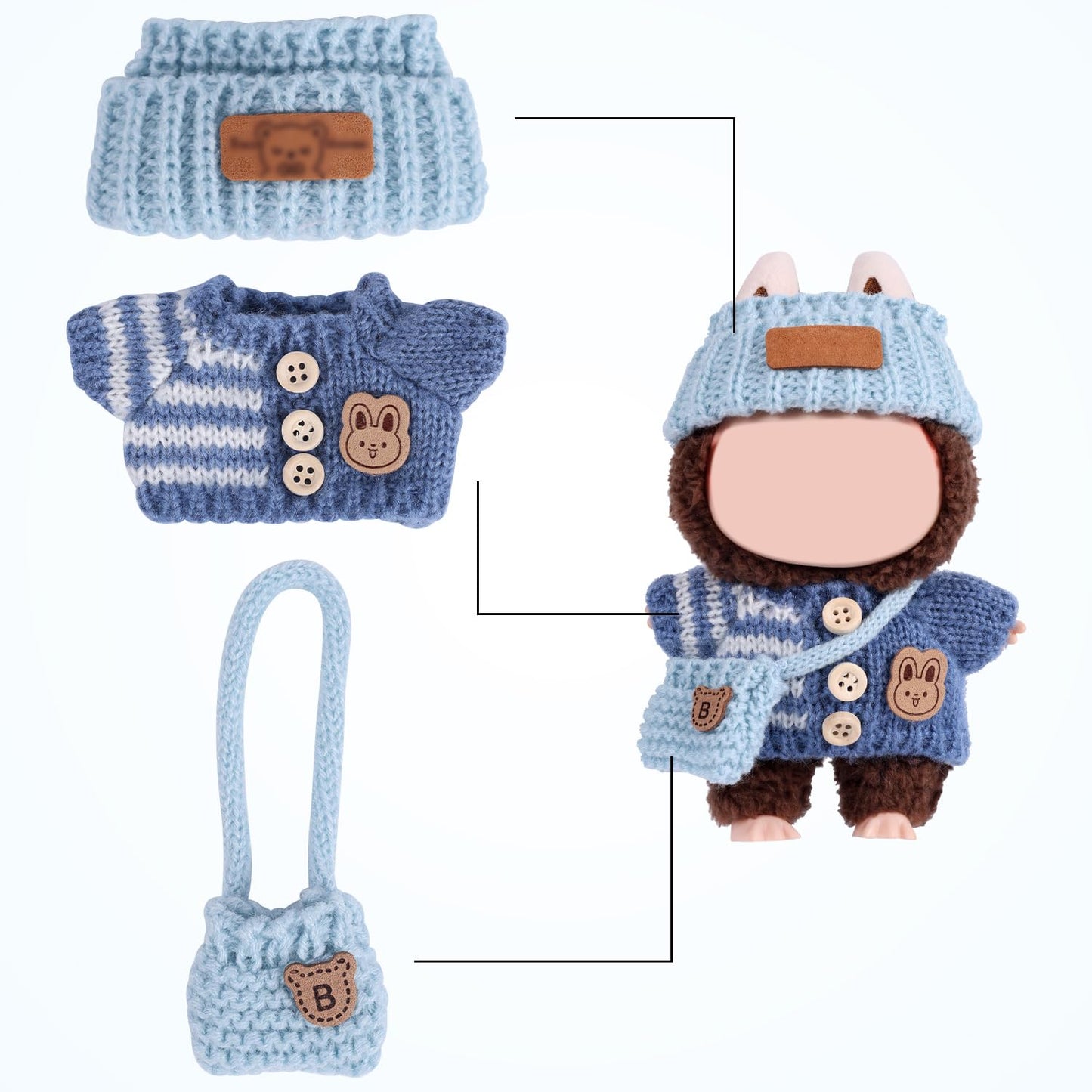 Clothes Outfit for Dolls  enhanced Blue Doll Accessories with Fashion Clothes Bear Hat Crossbody Bags Chic Style Set for Decoration Supplies