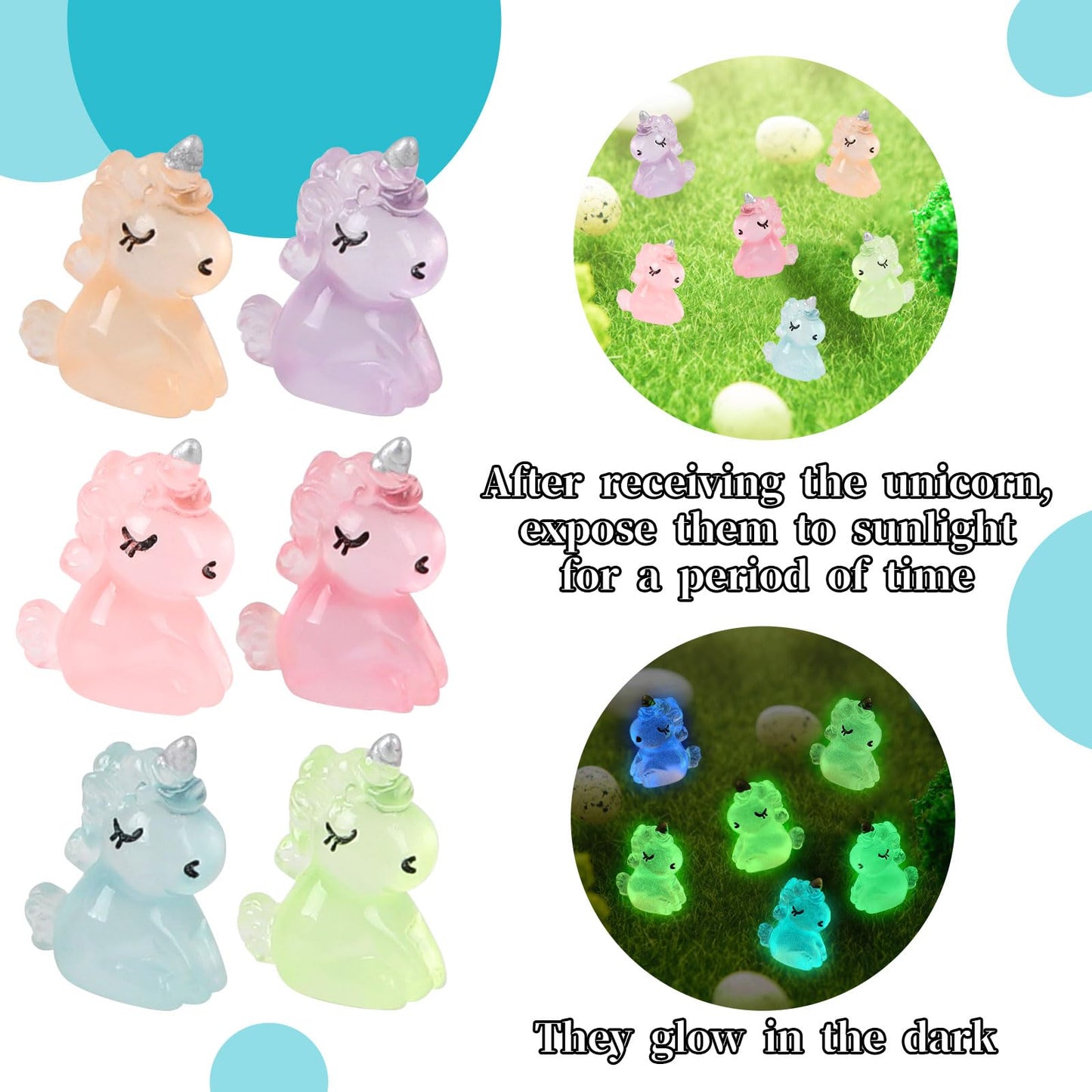 CCINEE 48pcs Luminous Mini Unicorn Miniauter Figures Glow in The Dark Resin Unicorn Figures Micro Fairy Ornaments Tiny Unicorns
