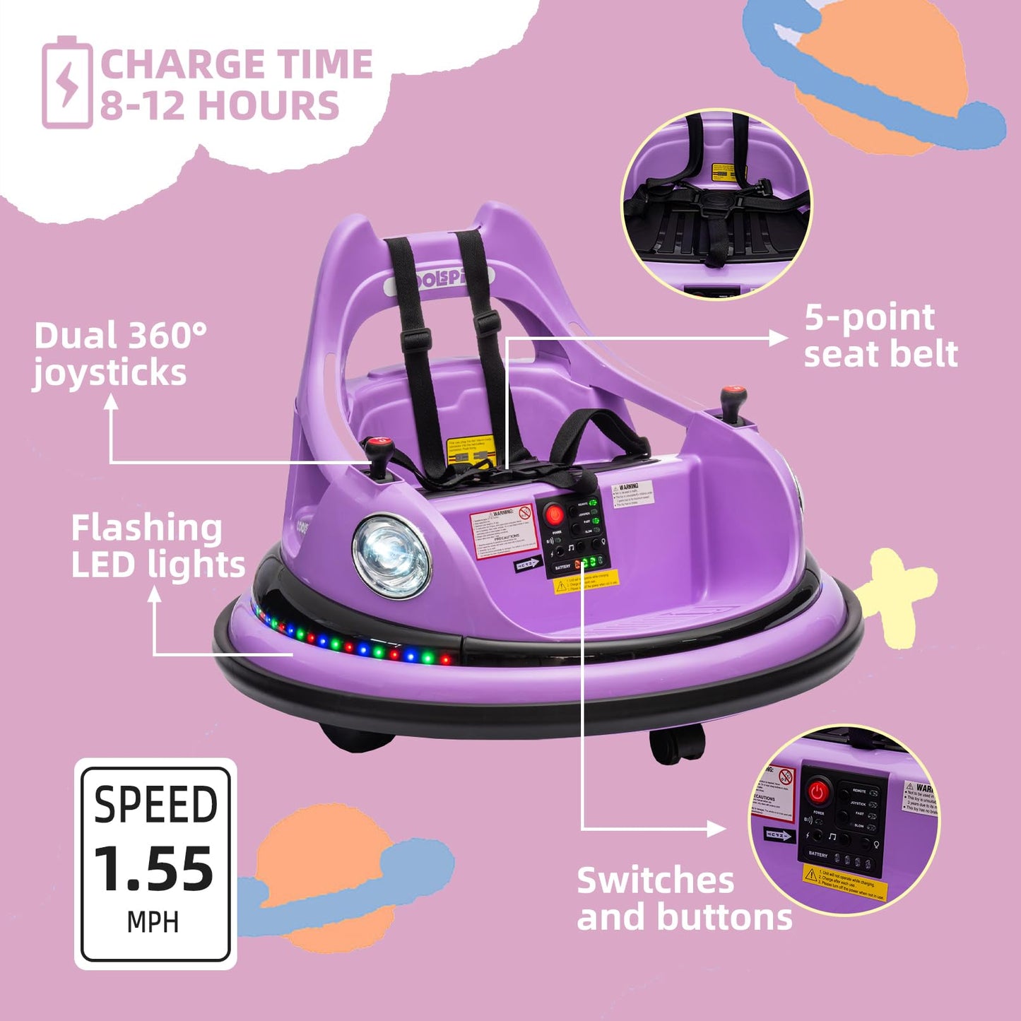 OKYBABY 12V Bumper Car for Kids, Bumper Car for Toddlers W/Remote Control, Electric Ride On Car with LED Lights & 360 Degree Spi