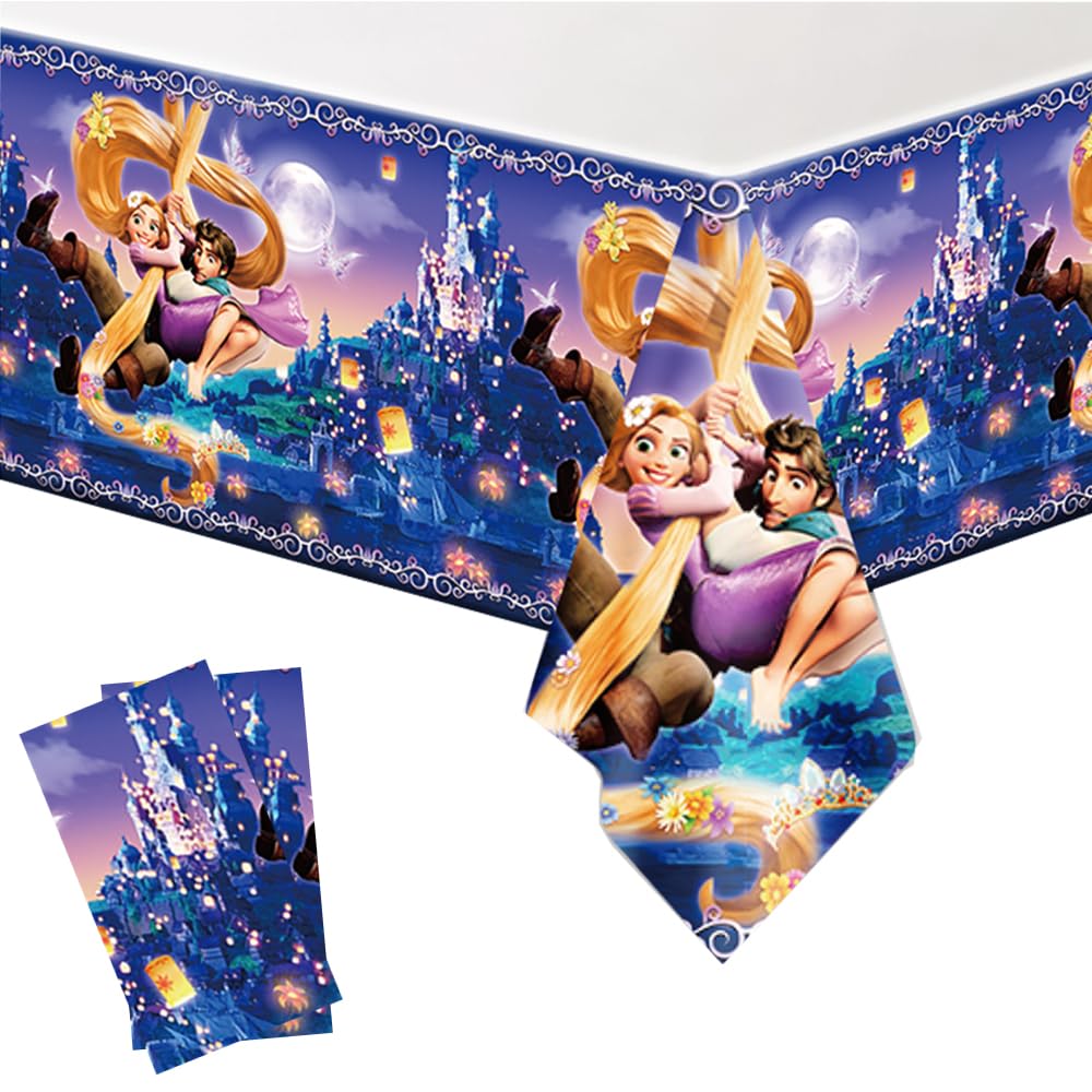 DoMiDoLa 2Pack Princess Rapunzel Tablecloth Disposable Tablecover Birthday Party Supplies and Decorations for Kid Boy Baby Showe
