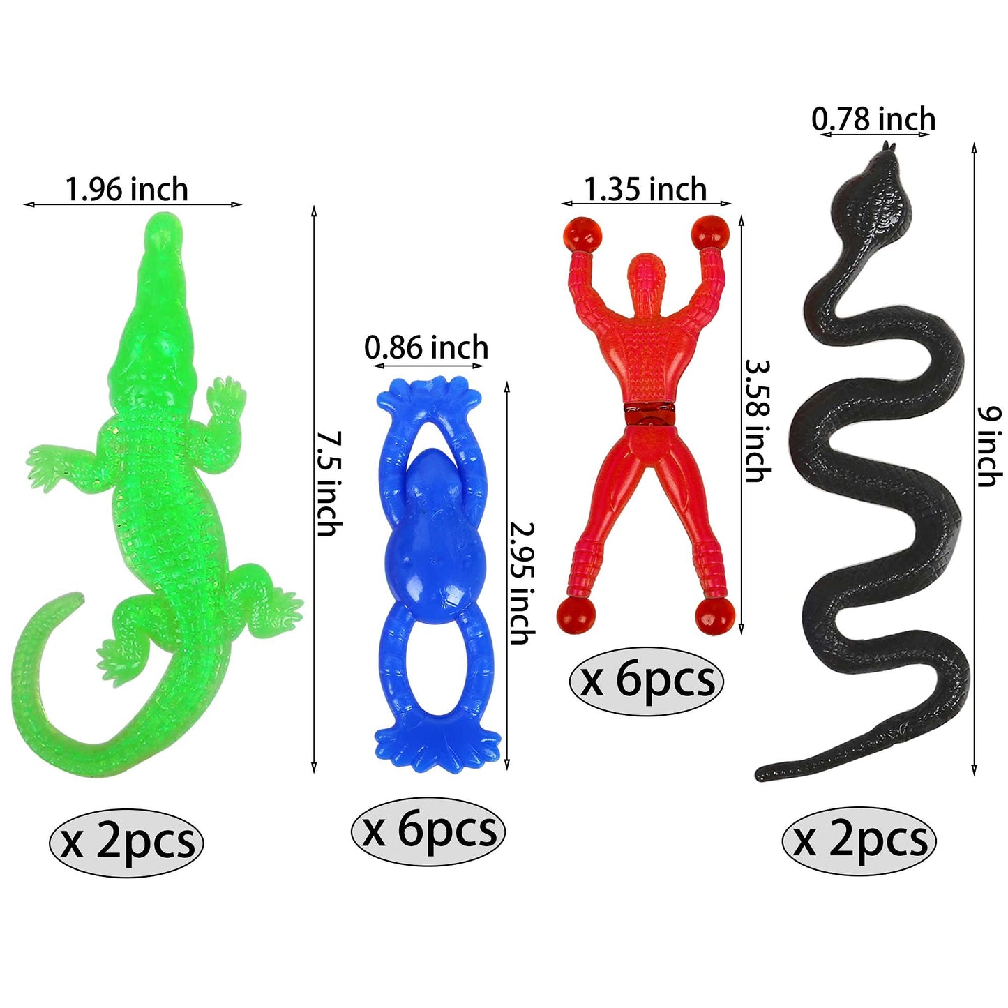 Porafuk 46 Pieces Vinyl Stretchy Sticky Toys Assorted Novelty Large Sticky Hands, Hammer, Lizards, Skull And Flying Frog For Chi