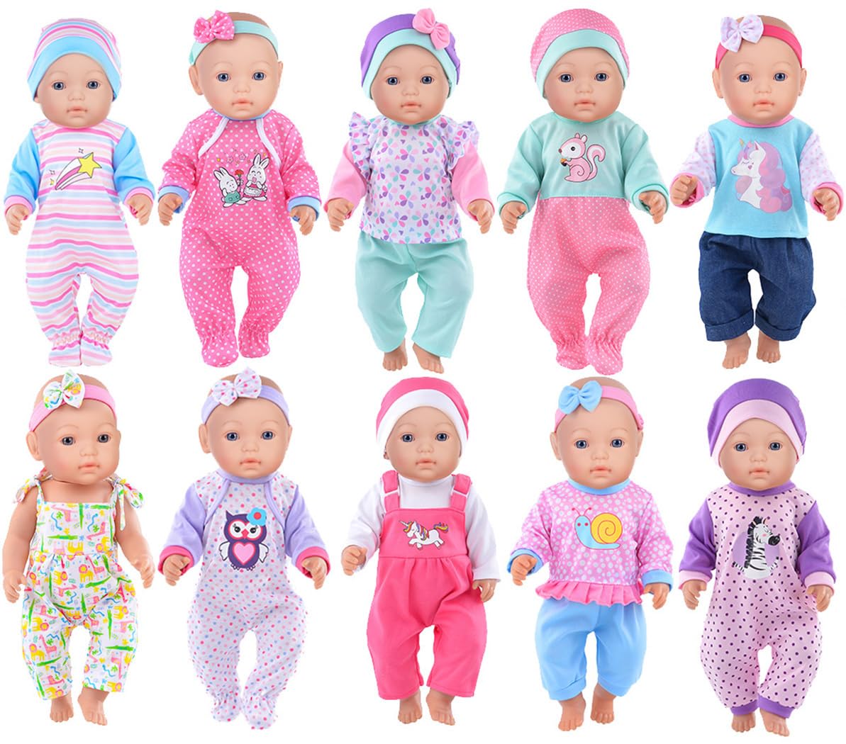 10 Sets Doll Clothes Accessories Play Set Include Rompers Outfits For 14-16 Inch Dolls And 43Cm/17 Inch New Baby Dolls (No Doll)
