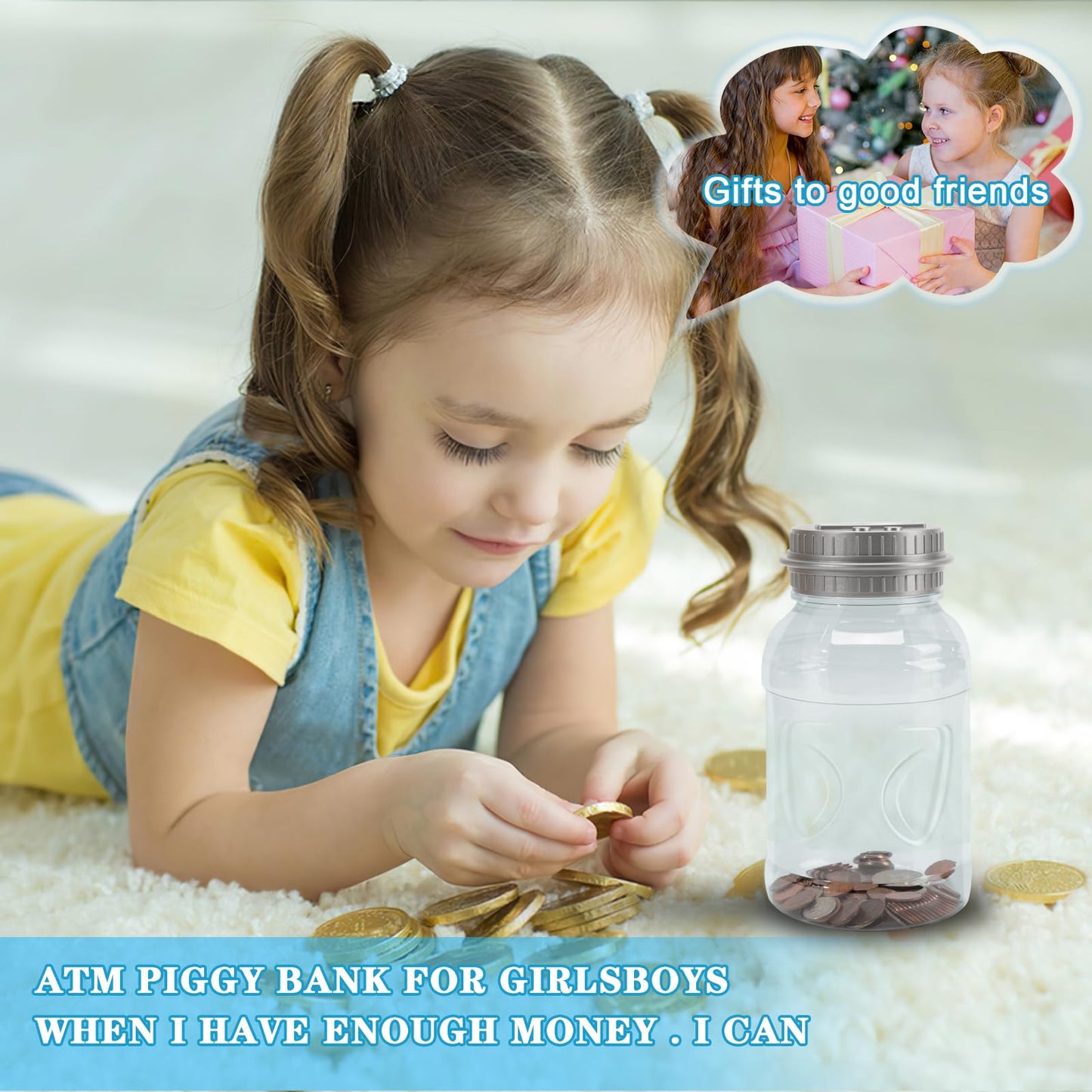 Qiekaka Coin Bank For Boys Adults, Piggy Bank For Adults Kids, Coin Jar With Lcd Change Counter For Counting Money, Change Bank