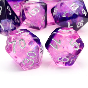 Haxtec DND Dice Set Purple Resin Polyhedral Dice with Iridecent Mylar Inclusions for D&D Dungeons and Dragons TTRPG Gifts
