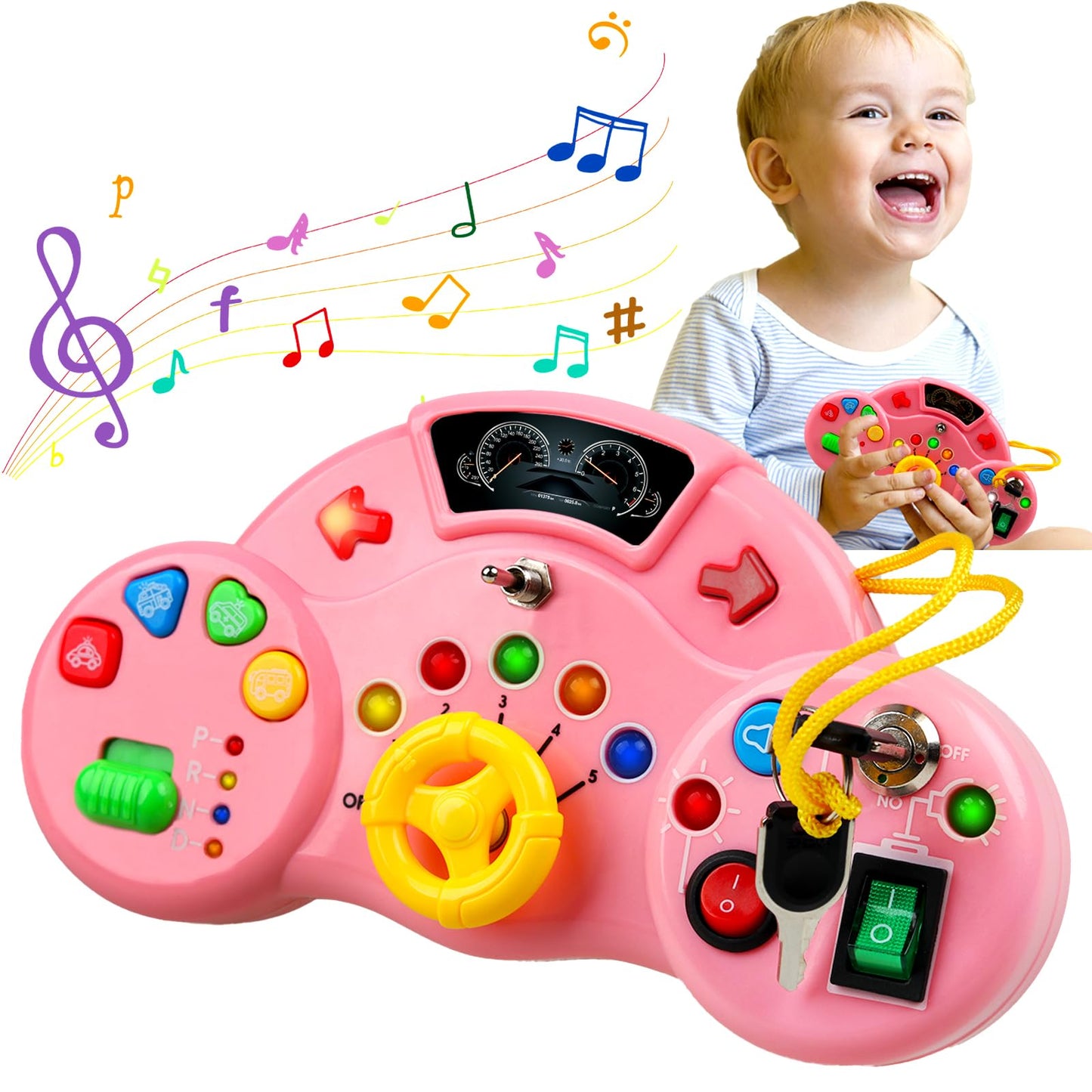 Majobee Montessori Toys Busy Board For Toddlers 2-4, Led Musical Light Switch Toys For 1-3 Year Old, Sensory Activities For Kids