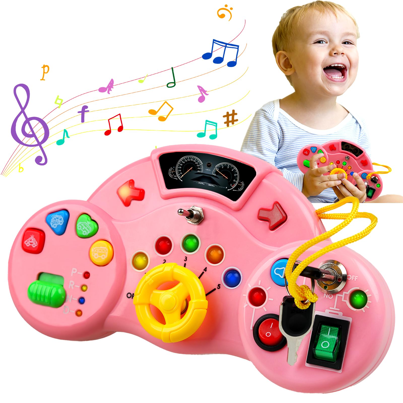 Majobee Montessori Toys Busy Board For Toddlers 2-4, Led Musical Light Switch Toys For 1-3 Year Old, Sensory Activities For Kids